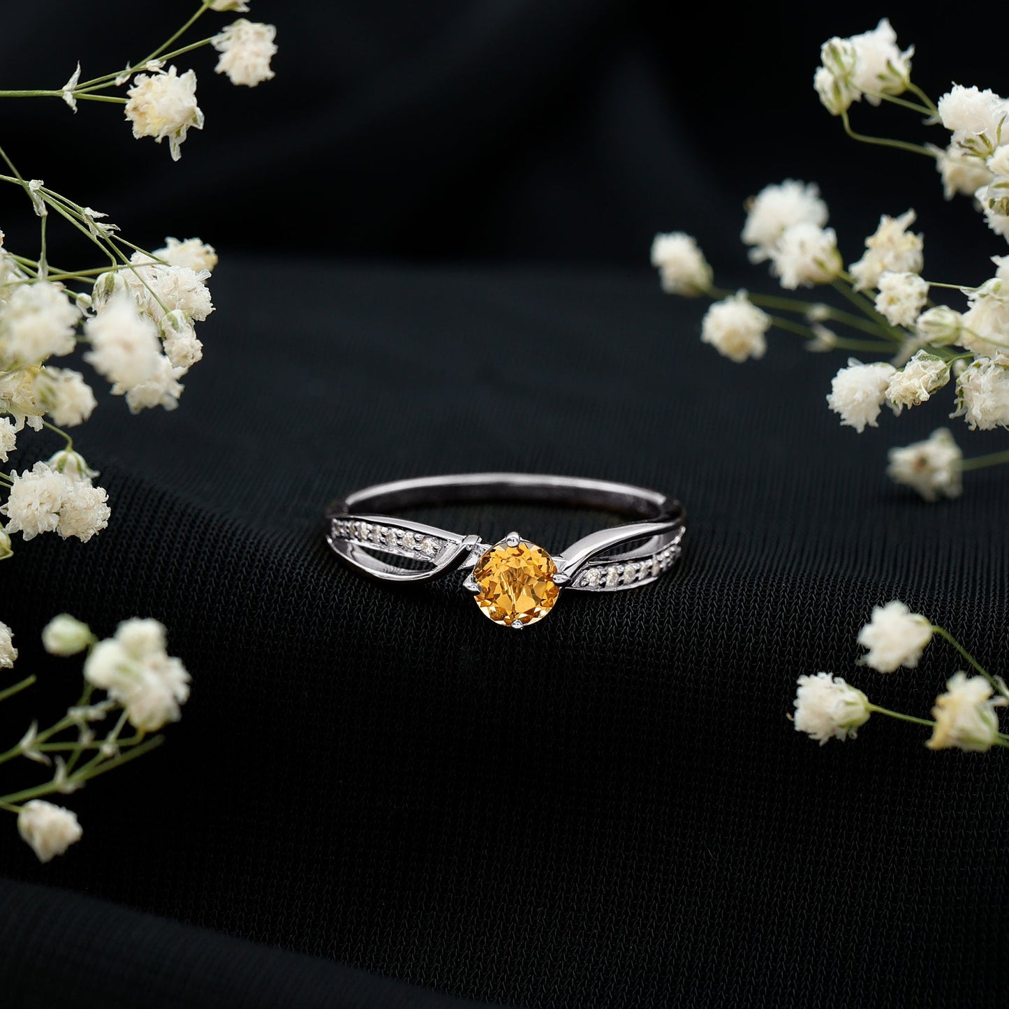 Natural Citrine Engagement Ring with Diamond Crossover Shank
