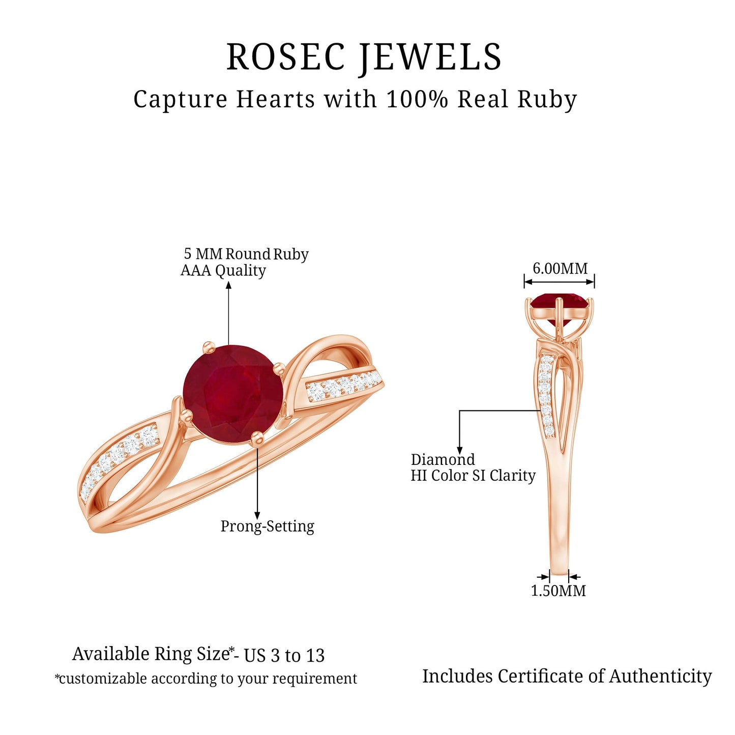 Natural 0.6 Carat Ruby Infinity Promise Ring with Diamond