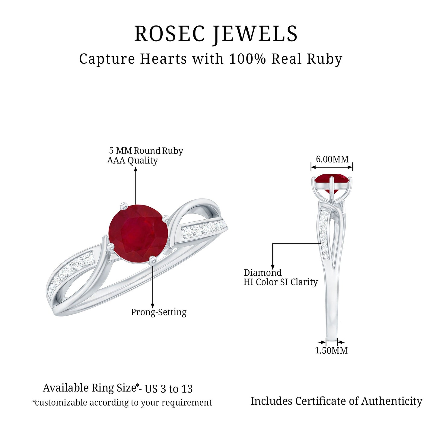 Natural 0.6 Carat Ruby Infinity Promise Ring with Diamond