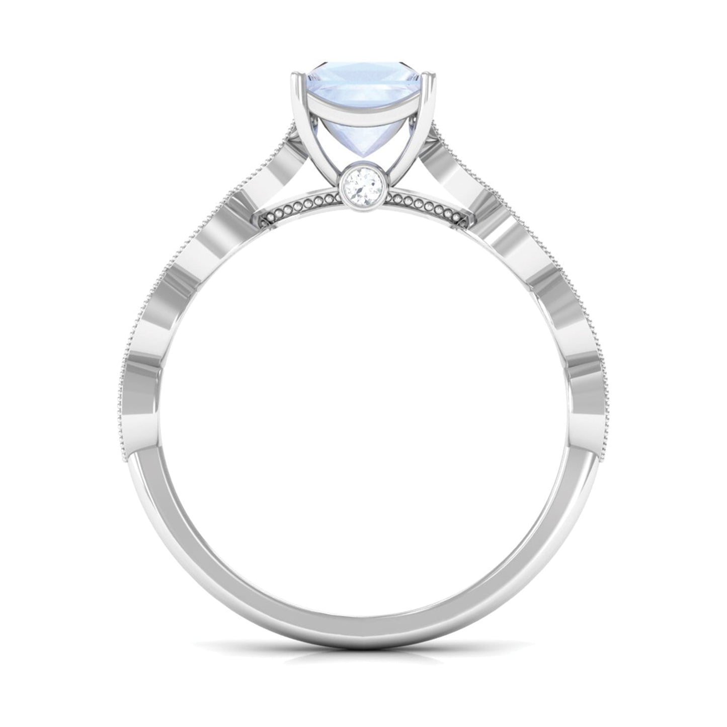 0.5 Carat Princess Cut Moonstone Solitaire Ring with Diamond Side Stones