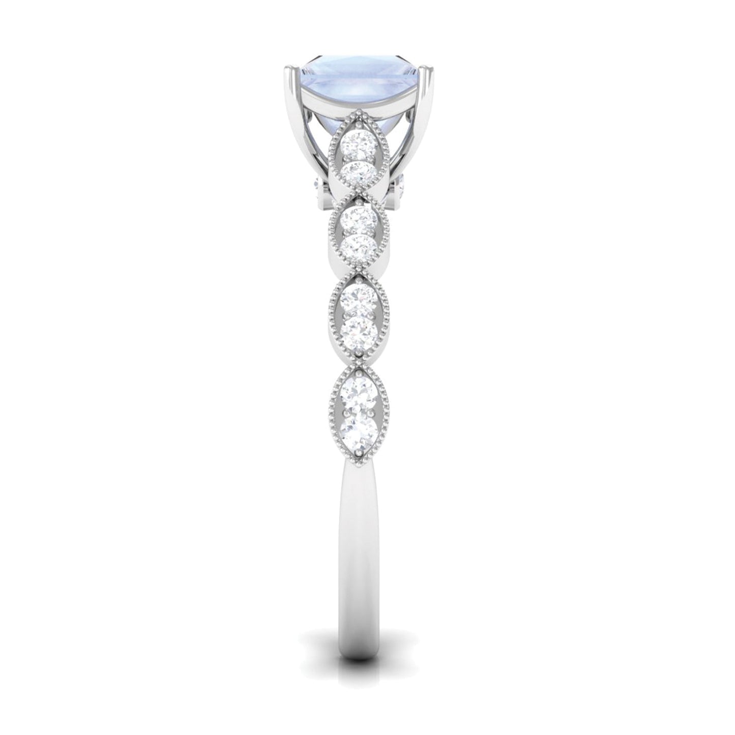 0.5 Carat Princess Cut Moonstone Solitaire Ring with Diamond Side Stones
