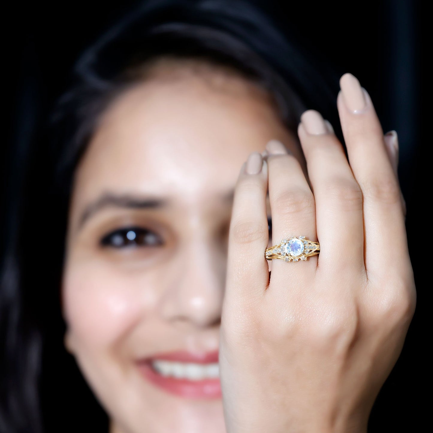 Vintage Inspired Moonstone Engagement Ring with Diamond
