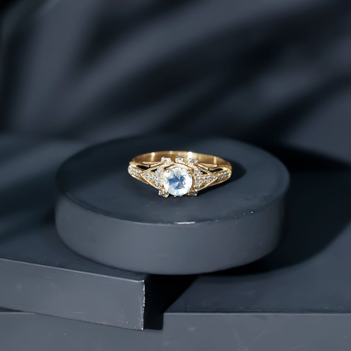 Vintage Inspired Moonstone Engagement Ring with Diamond