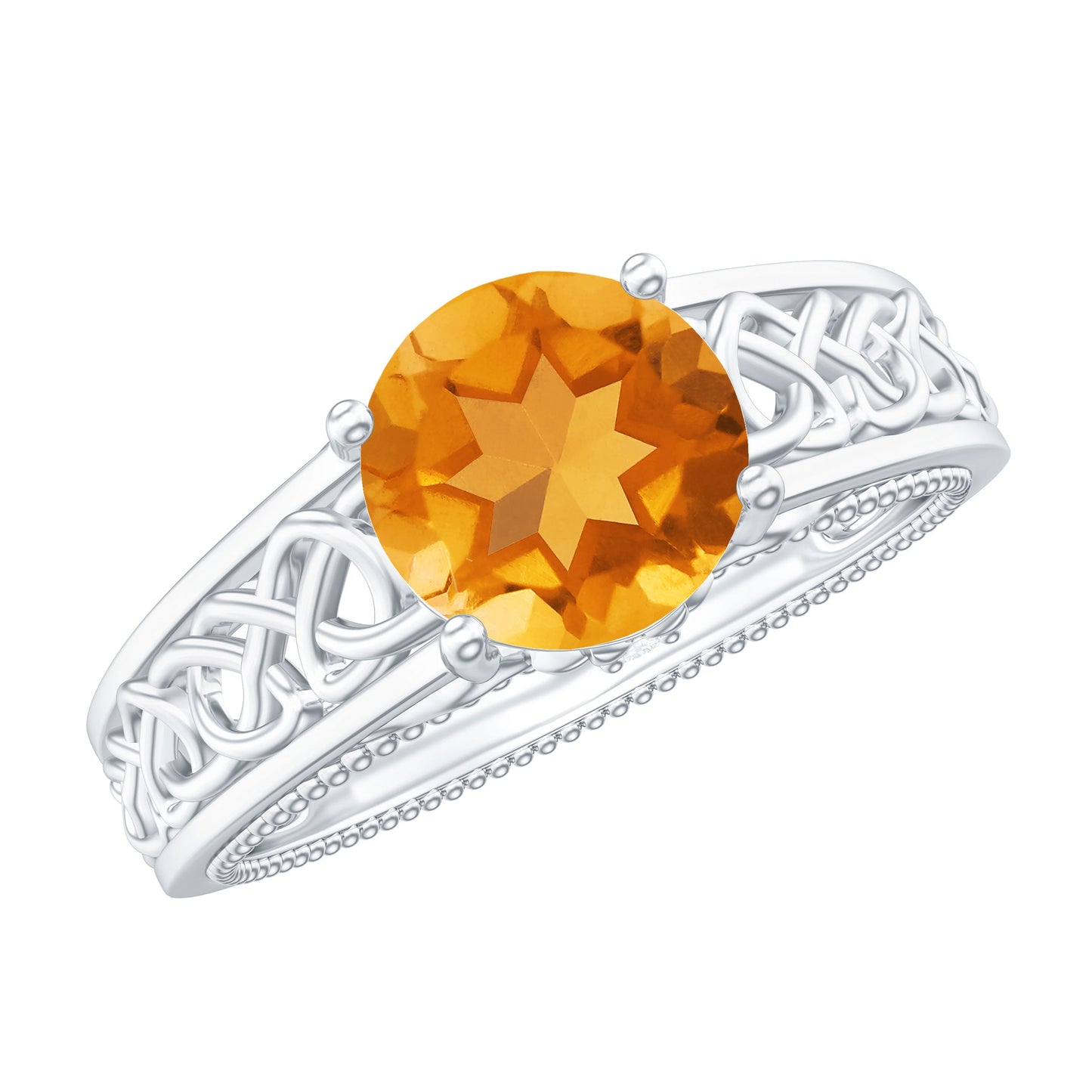 Vintage Style Citrine Diamond Engagement Ring with Celtic Knot