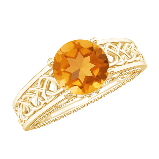 Vintage Style Citrine Diamond Engagement Ring with Celtic Knot
