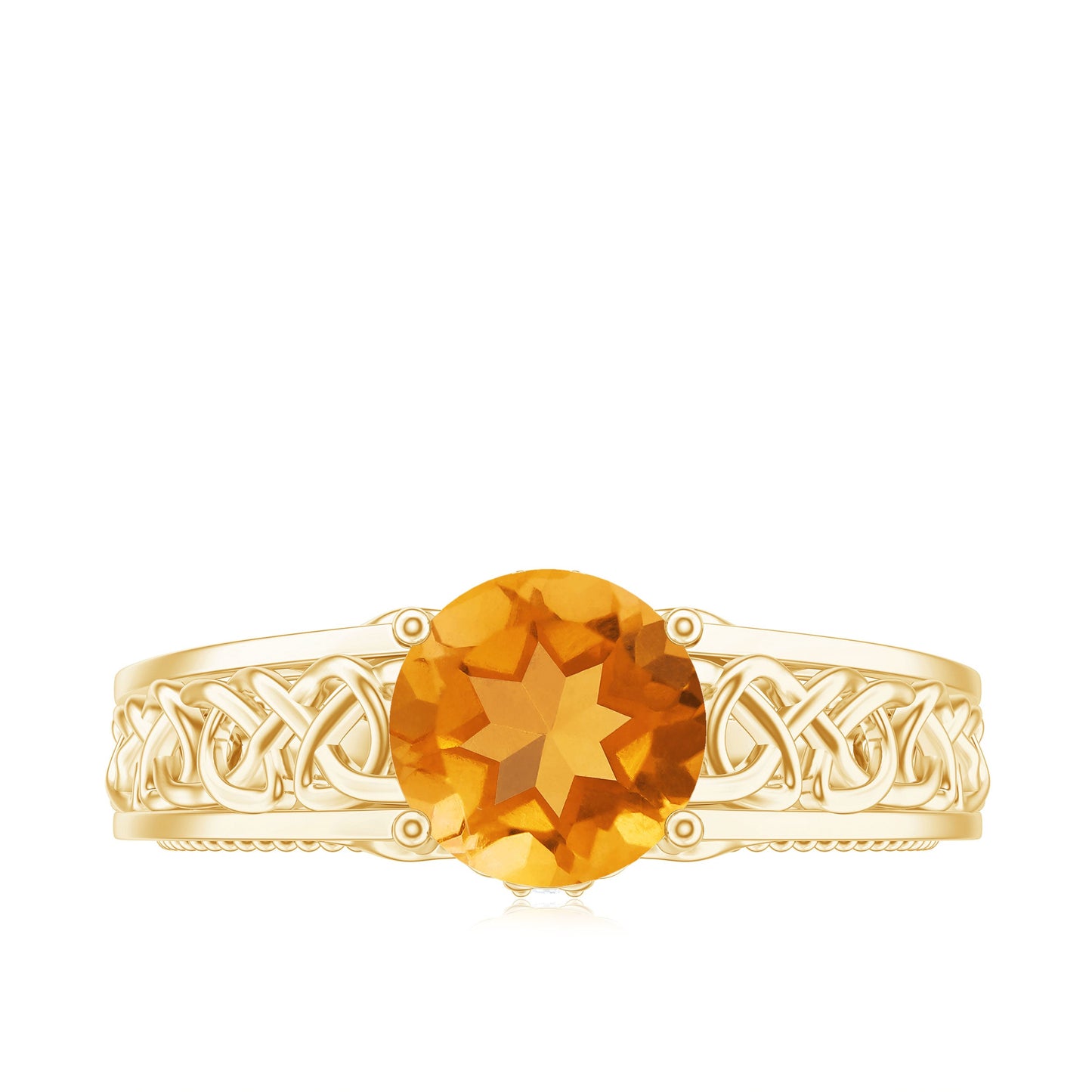 Vintage Style Citrine Diamond Engagement Ring with Celtic Knot