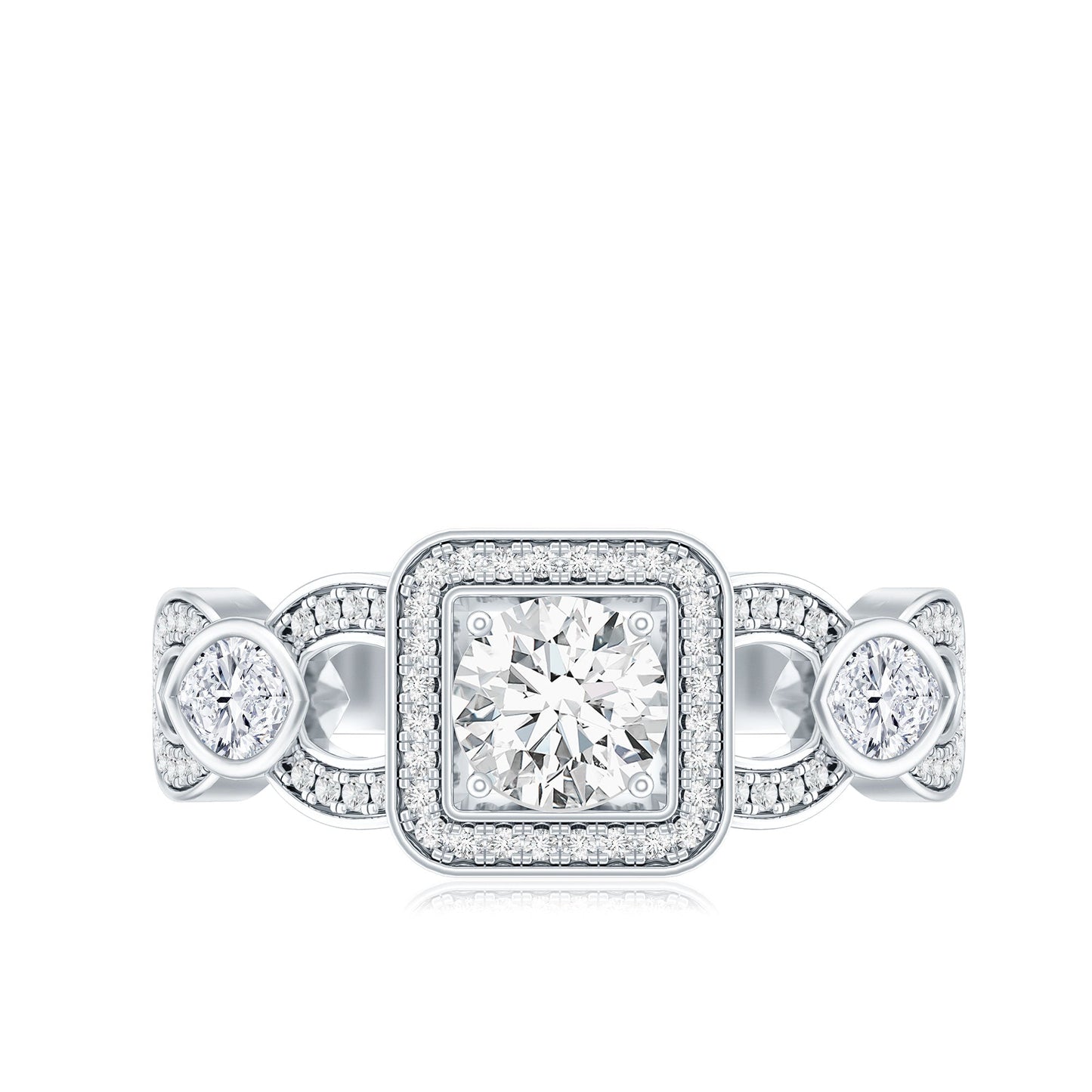 Vintage Inspired Moissanite Halo Engagement Ring with Certificate