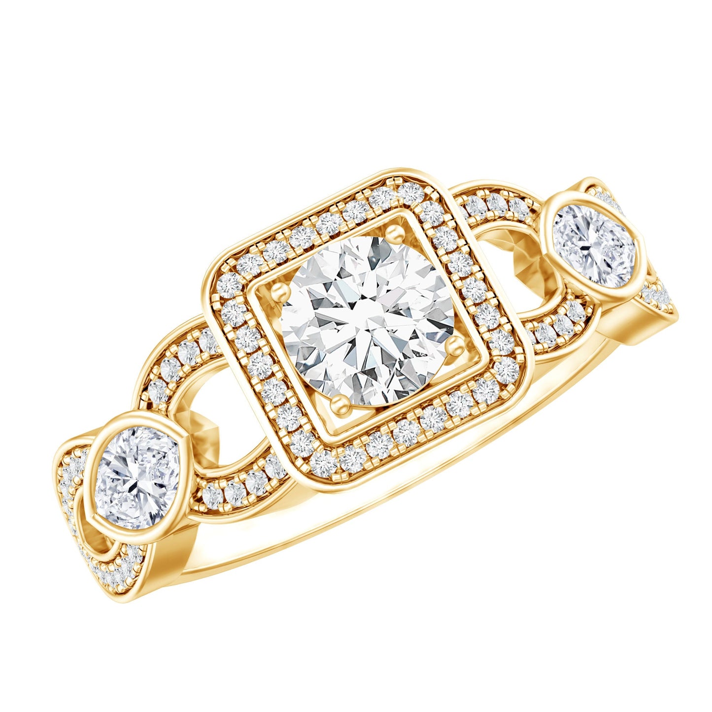 Vintage Inspired Moissanite Halo Engagement Ring with Certificate
