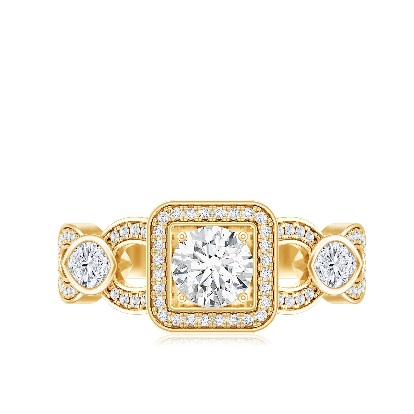 Vintage Inspired Moissanite Halo Engagement Ring with Certificate