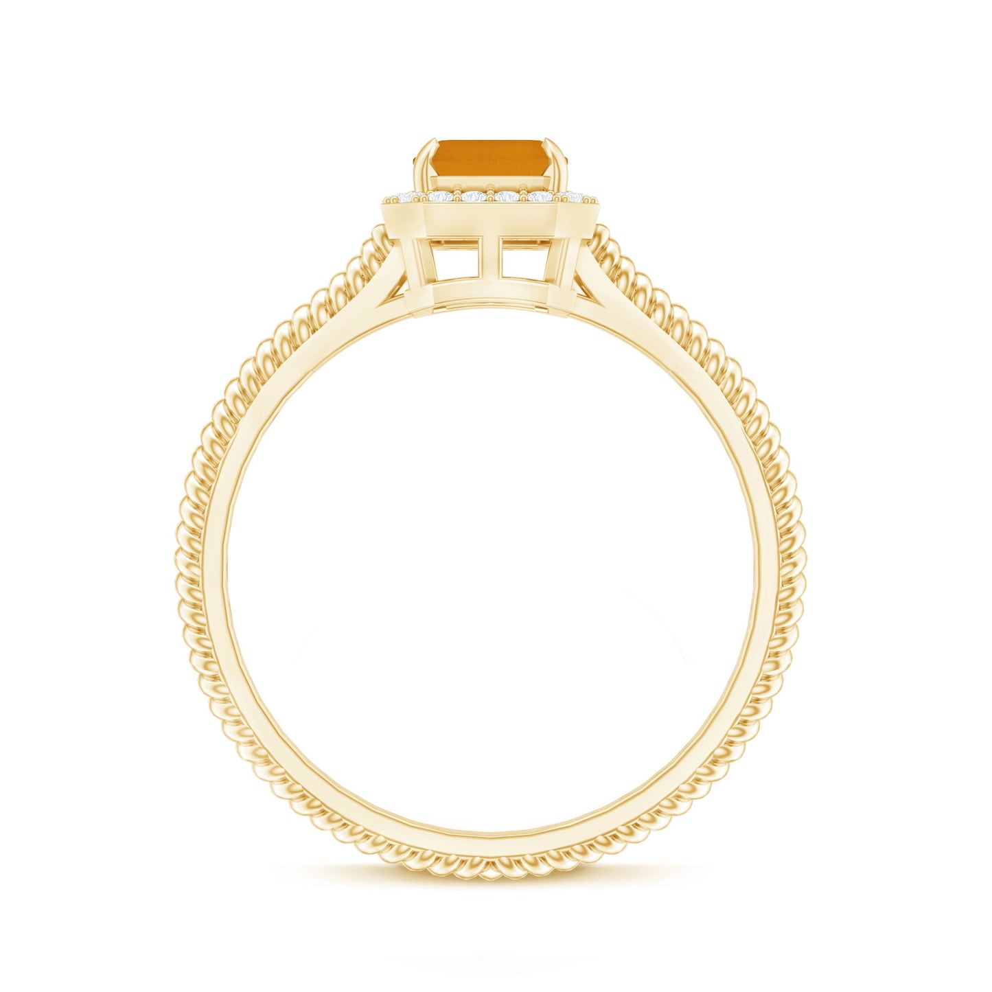 Natural Citrine Emerald Cut Engagement Ring with Diamond Halo