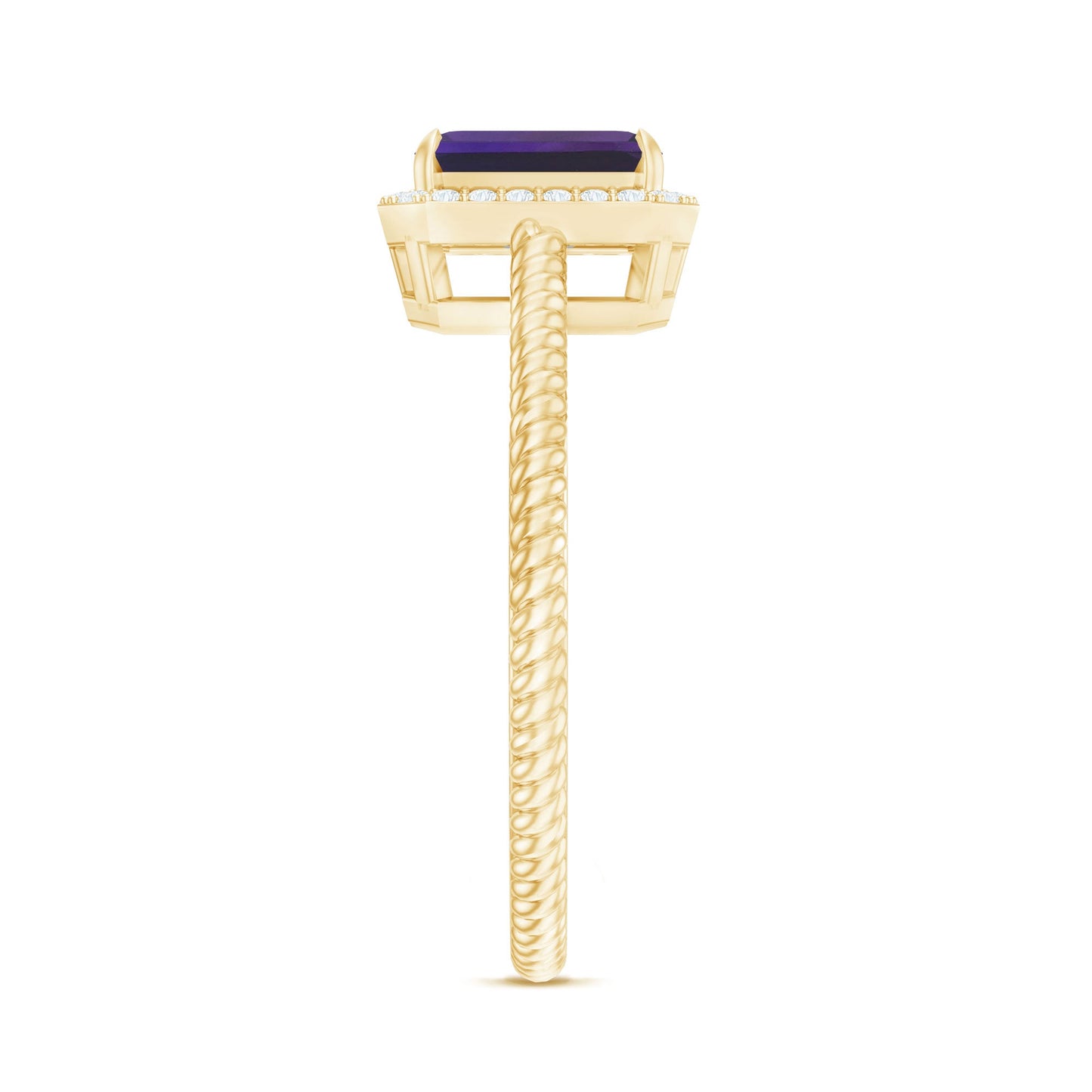 Natural 1.4 Carat Amethyst Emerald Cut Engagement Ring with Diamond Halo