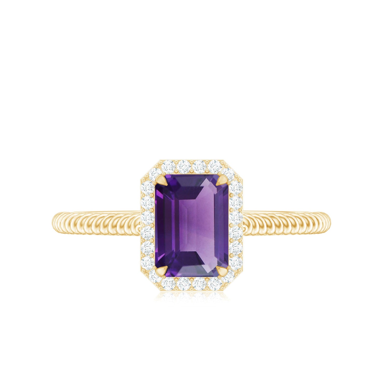 Natural 1.4 Carat Amethyst Emerald Cut Engagement Ring with Diamond Halo