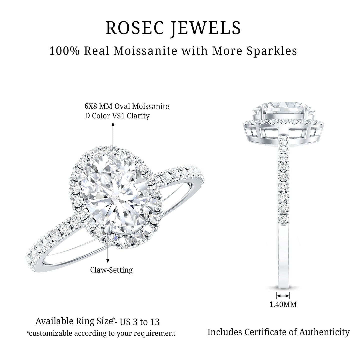 Brilliant Cut Moissanite Oblong Engagement Ring With Certificate