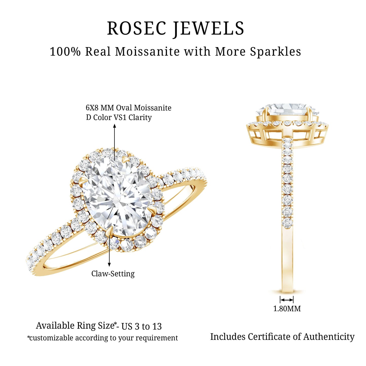 Brilliant Cut Moissanite Oblong Engagement Ring With Certificate