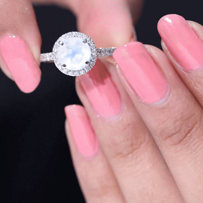 0.8 Carat Round Moonstone Halo Engagement Ring with Diamond