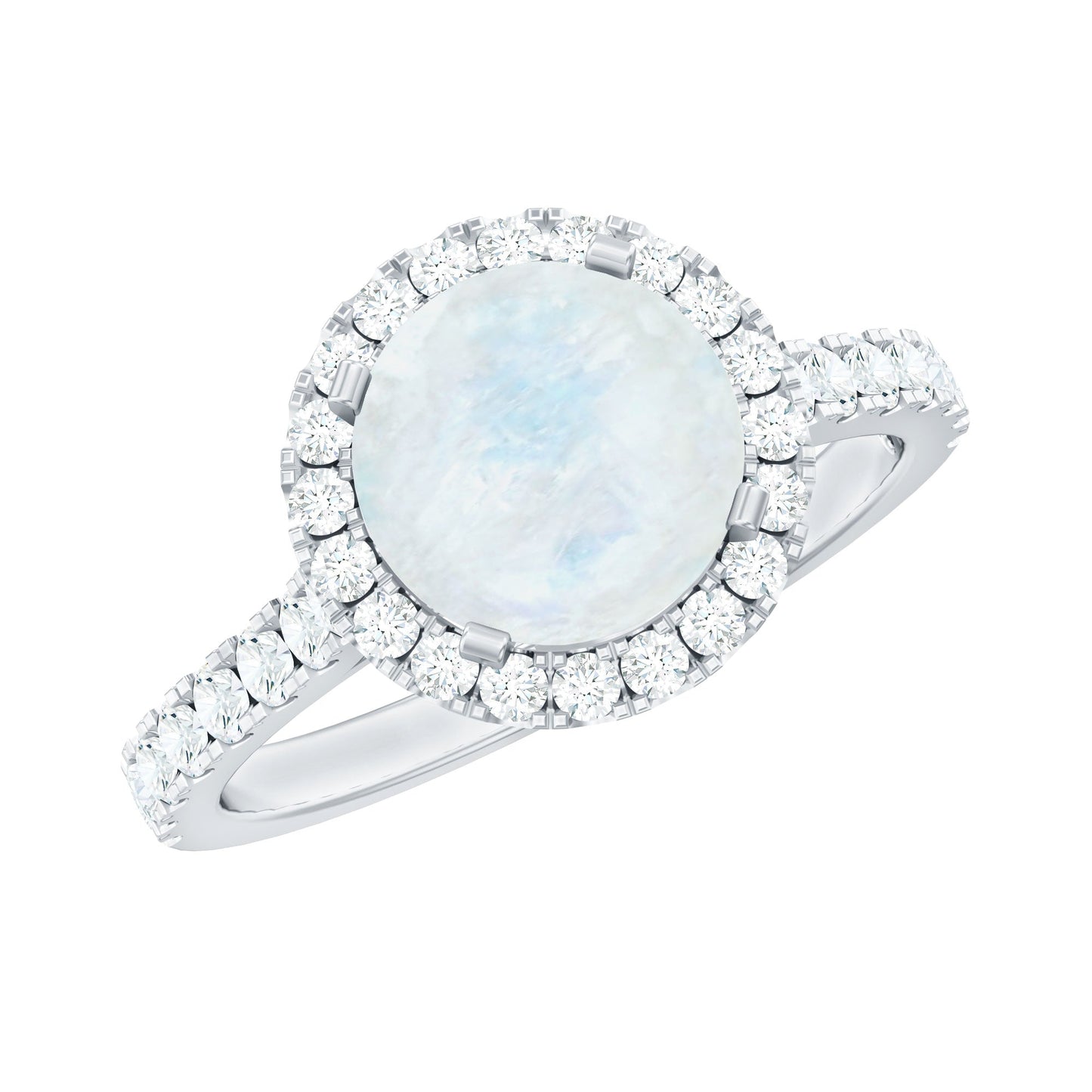 0.8 Carat Round Moonstone Halo Engagement Ring with Diamond
