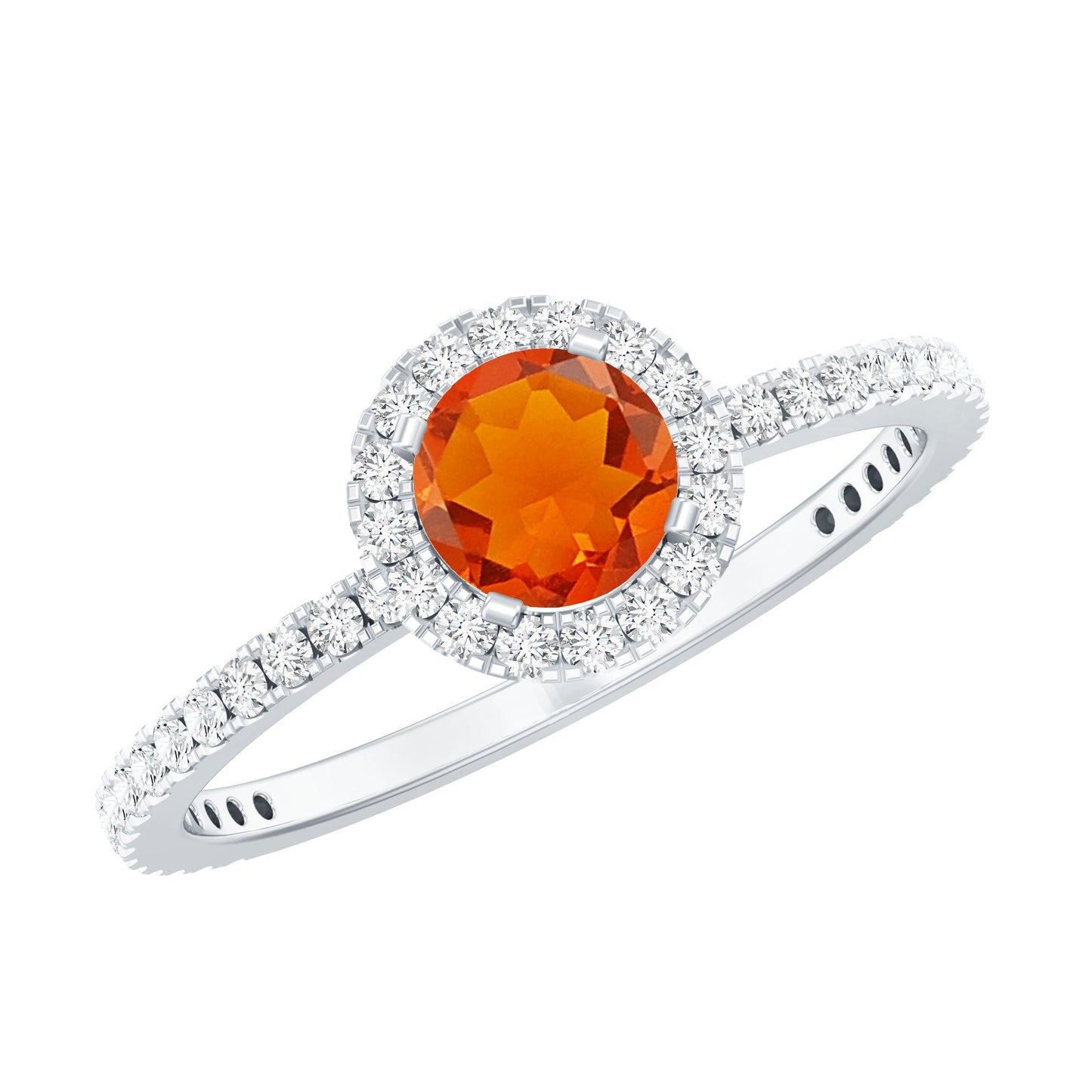 Round Shape Fire Opal Halo Engagement Ring with Diamond