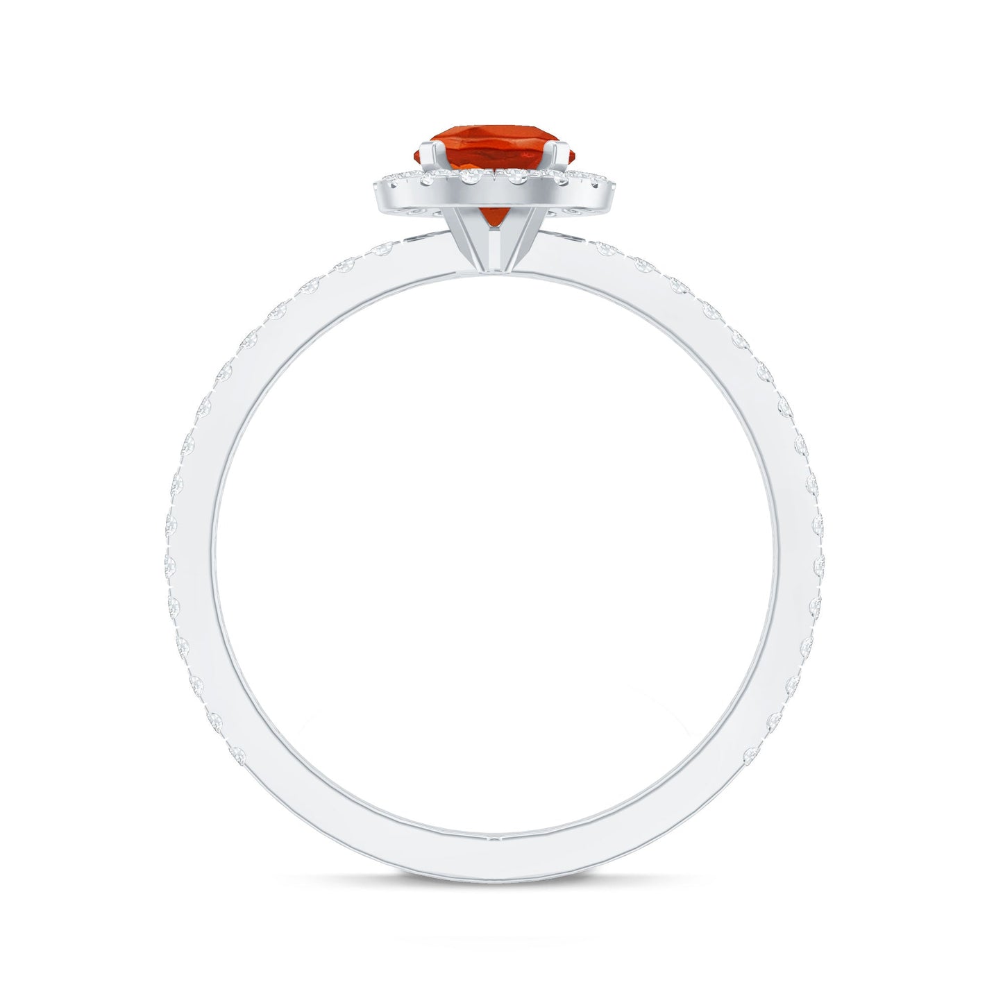 Round Shape Fire Opal Halo Engagement Ring with Diamond