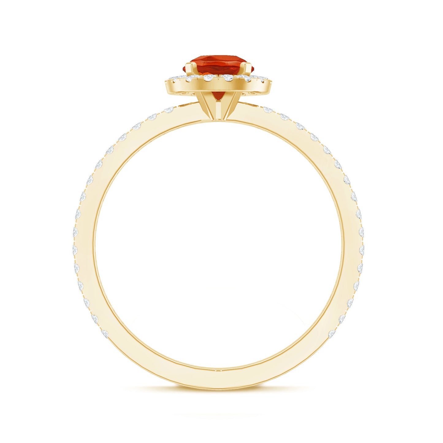 Round Shape Fire Opal Halo Engagement Ring with Diamond