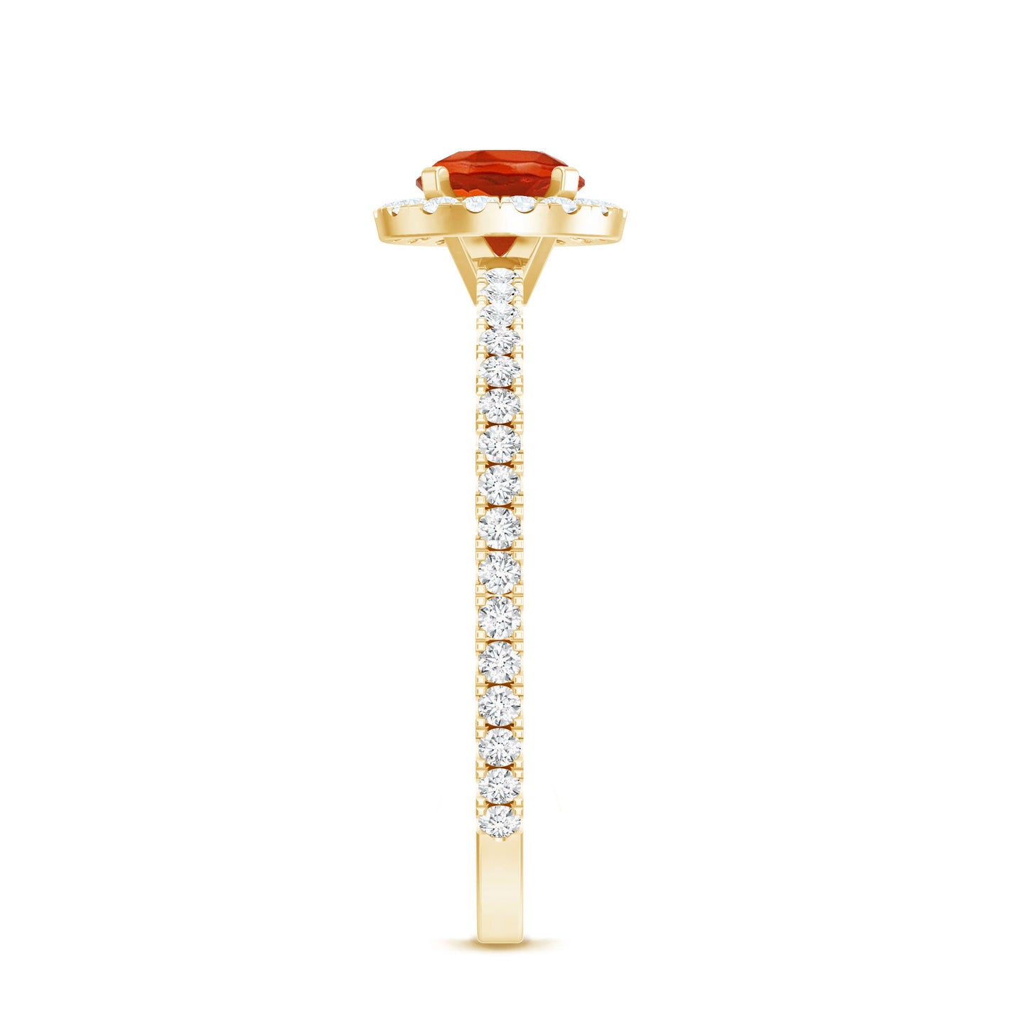 Round Shape Fire Opal Halo Engagement Ring with Diamond