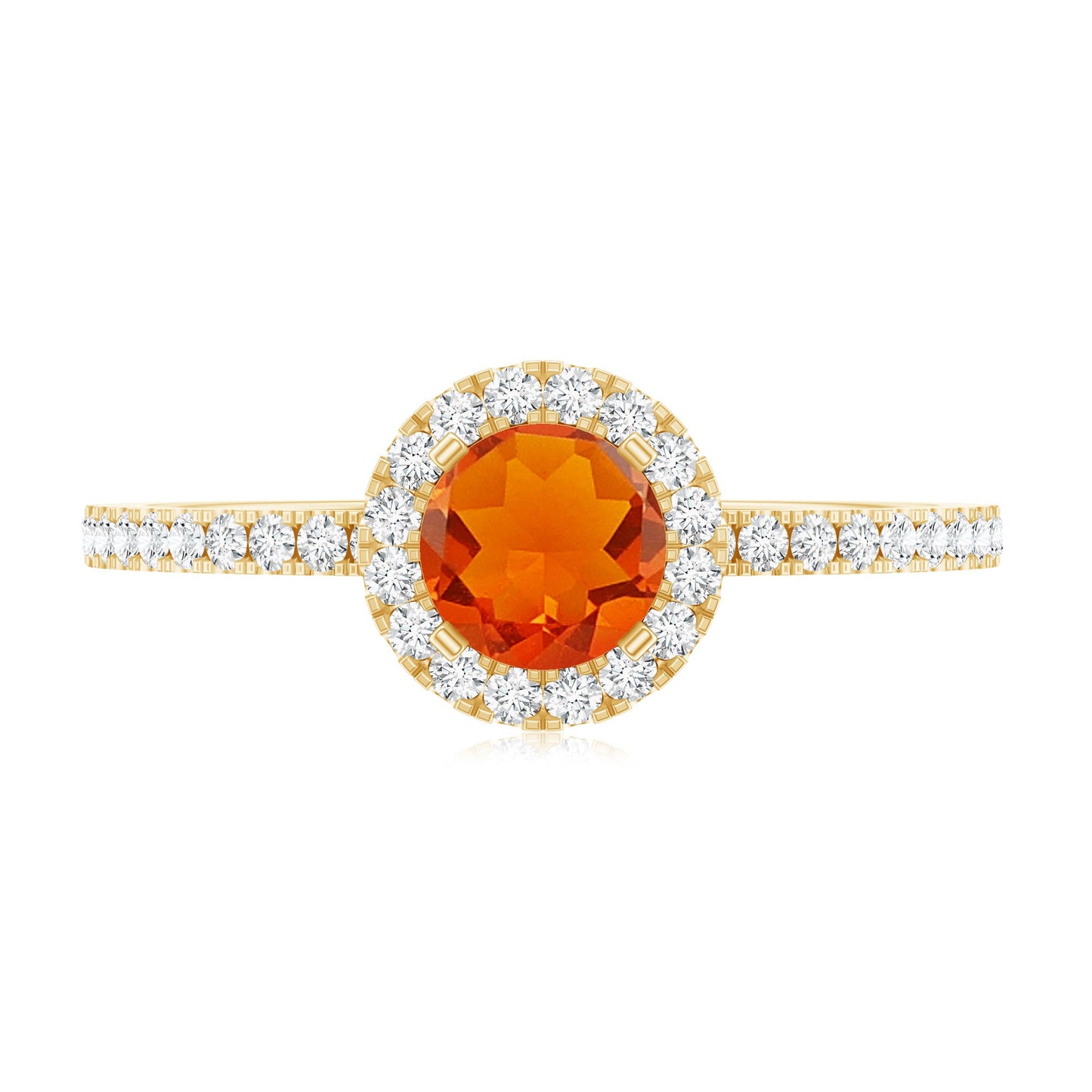 Round Shape Fire Opal Halo Engagement Ring with Diamond