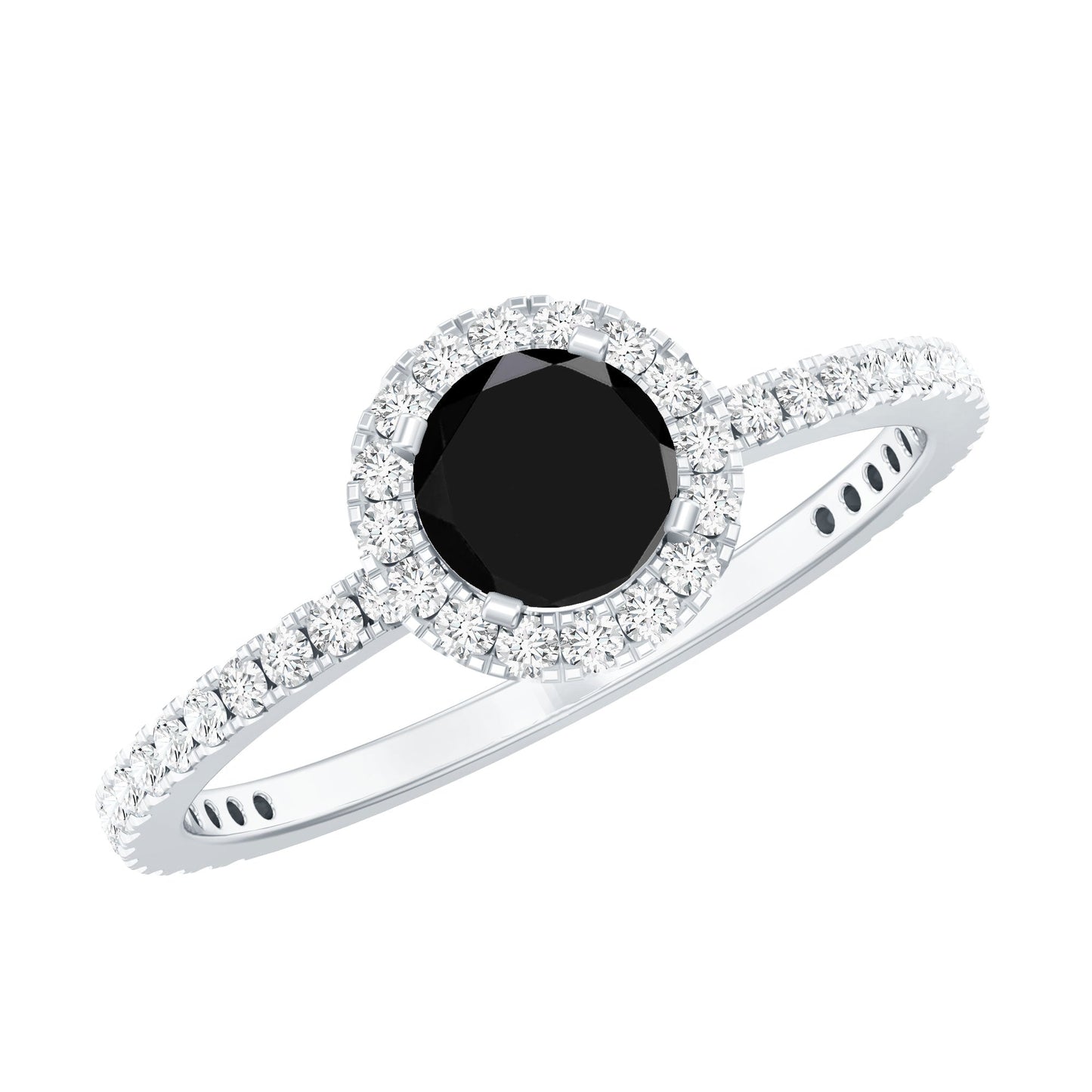 Black Spinel Minimal Engagement Ring with Diamond Halo