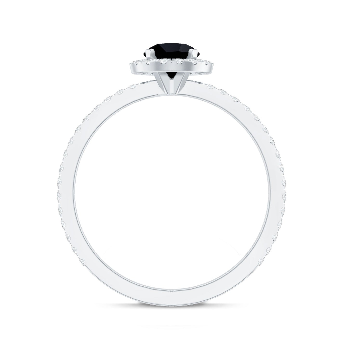Black Spinel Minimal Engagement Ring with Diamond Halo