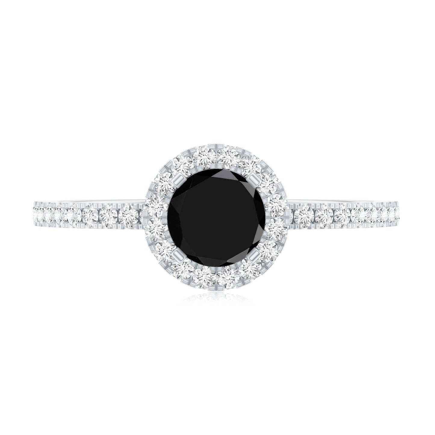 Black Spinel Minimal Engagement Ring with Diamond Halo
