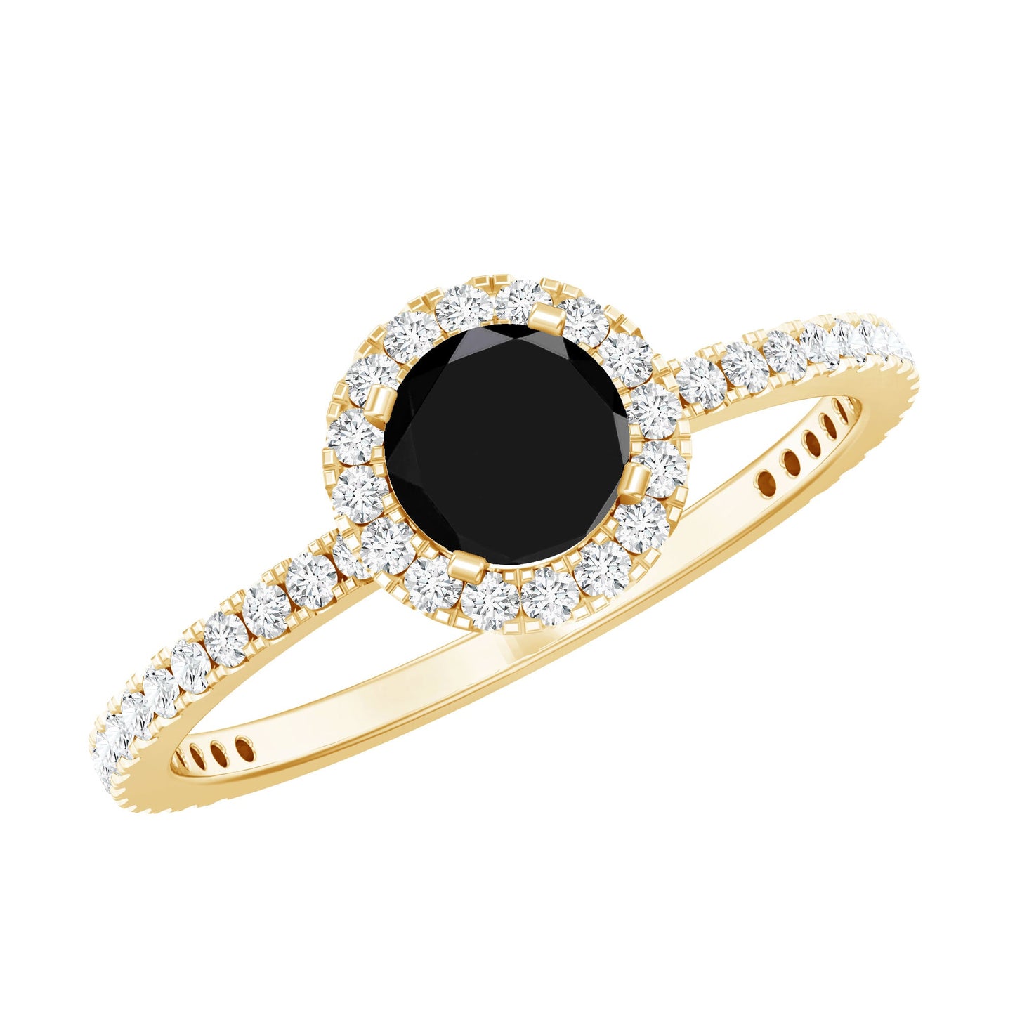 Black Spinel Minimal Engagement Ring with Diamond Halo