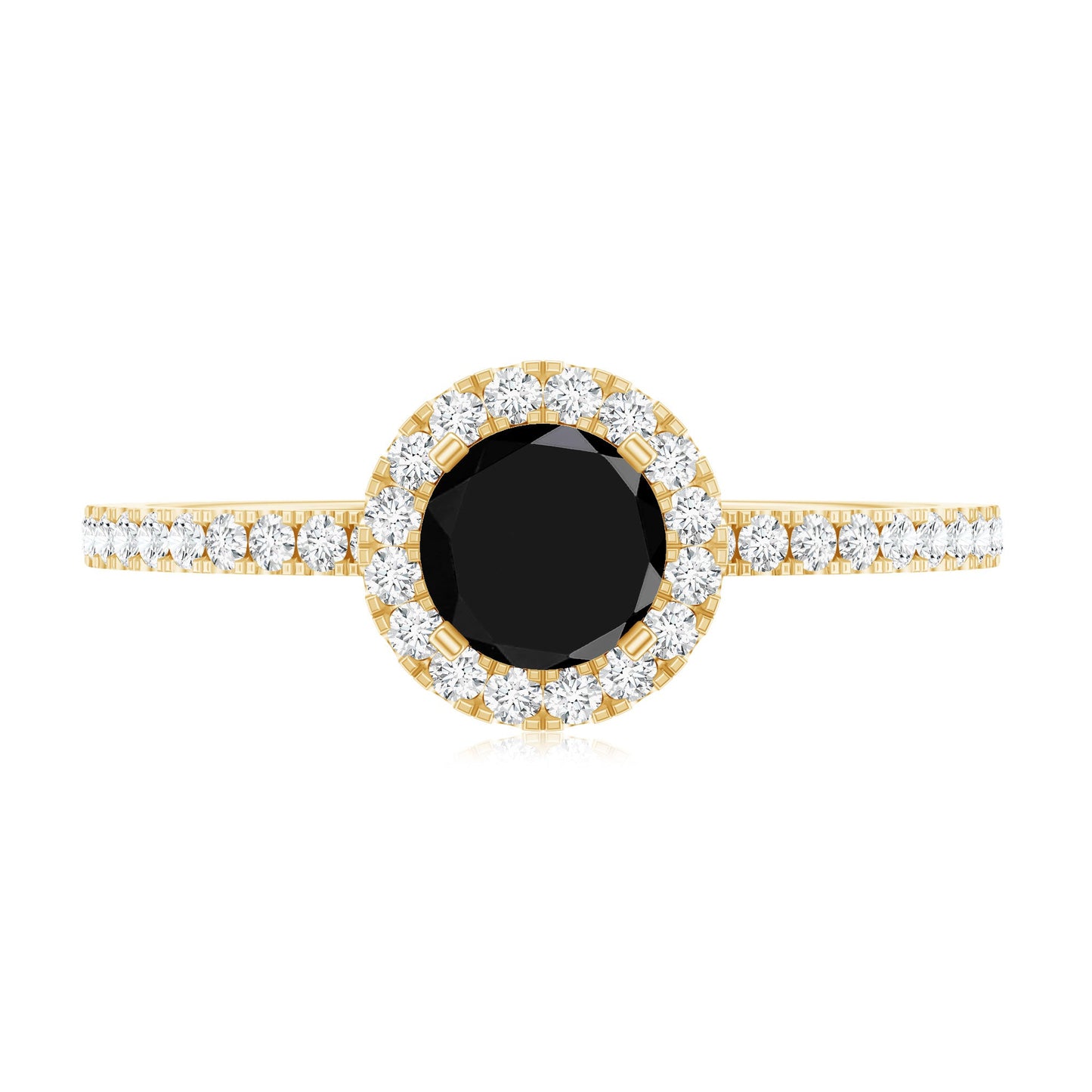 Black Spinel Minimal Engagement Ring with Diamond Halo