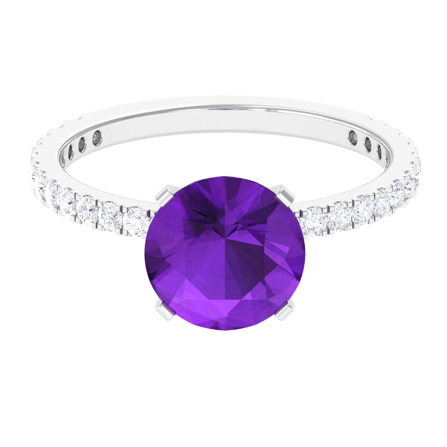 Real 1.2 Carat Amethyst Engagement Ring with Diamond for Women