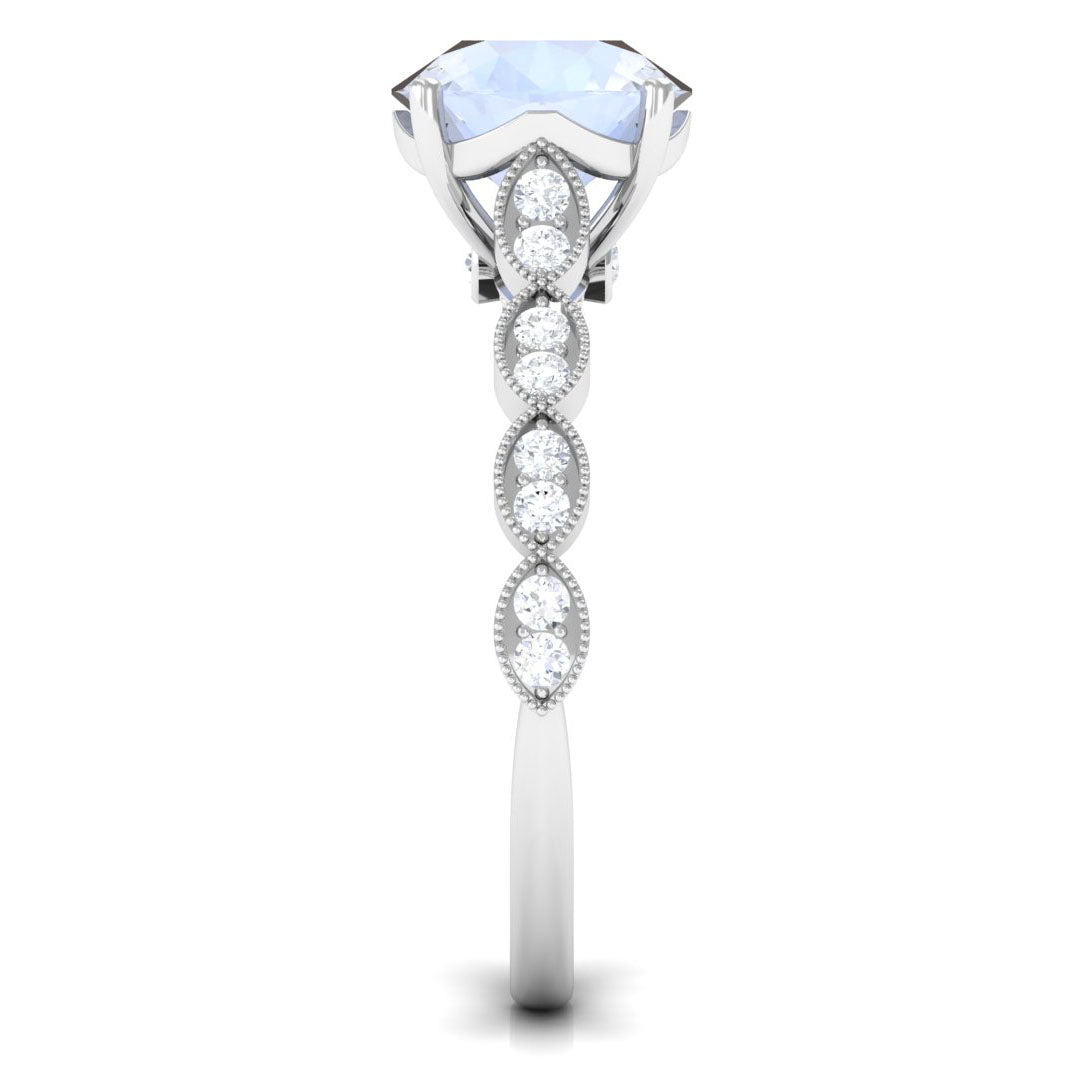 Round Moonstone Solitaire Engagement Ring with Diamond