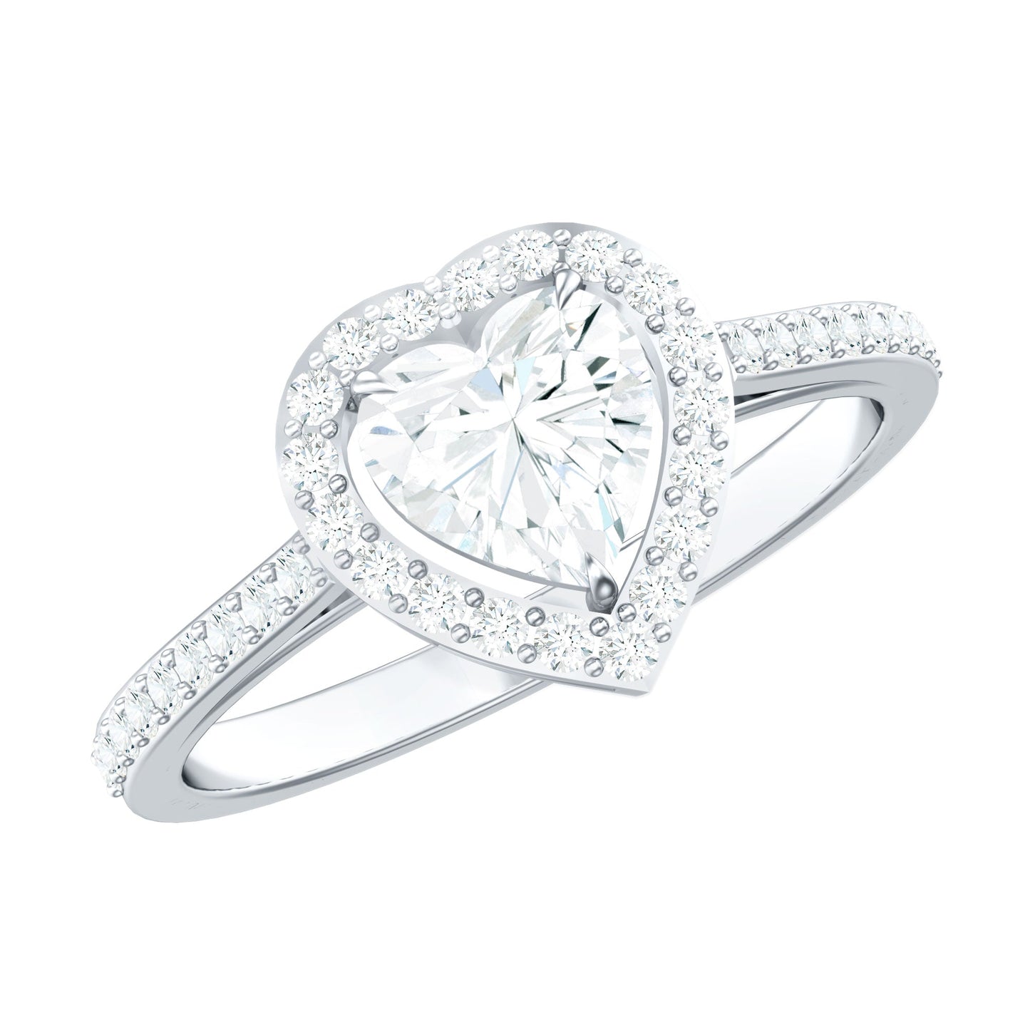 Certified Moissanite Heart Engagement Ring with Halo