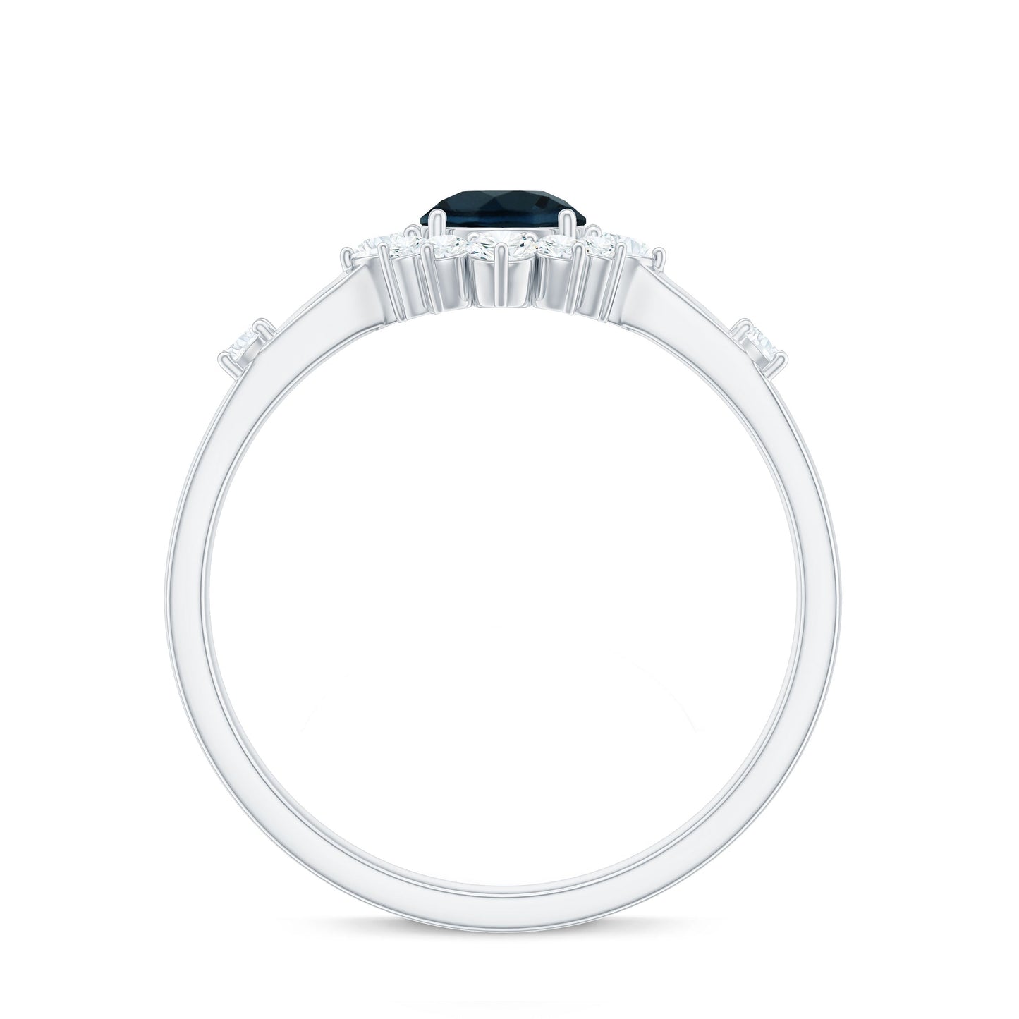 Round London Blue Topaz Promise Ring with Diamond Halo