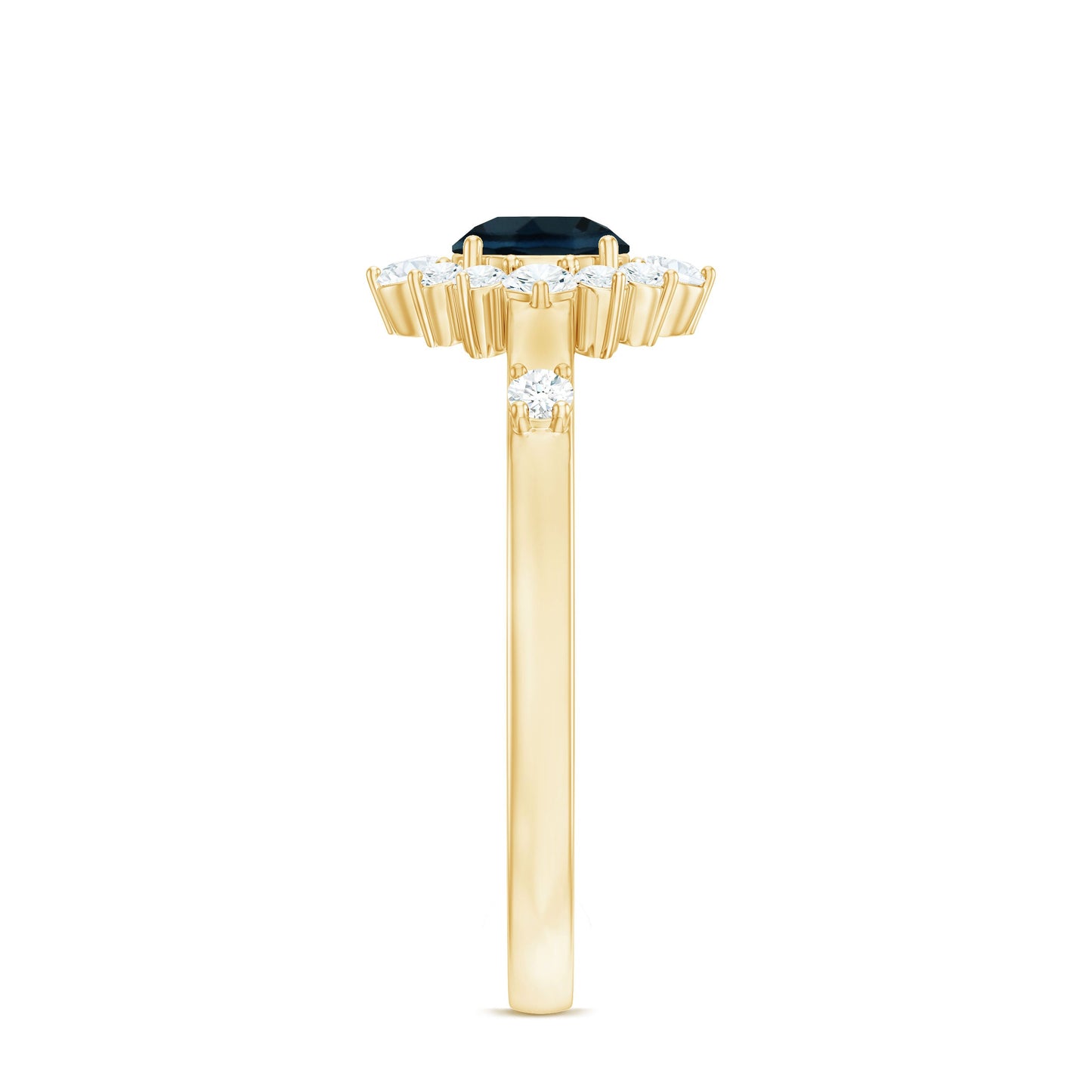 Round London Blue Topaz Promise Ring with Diamond Halo