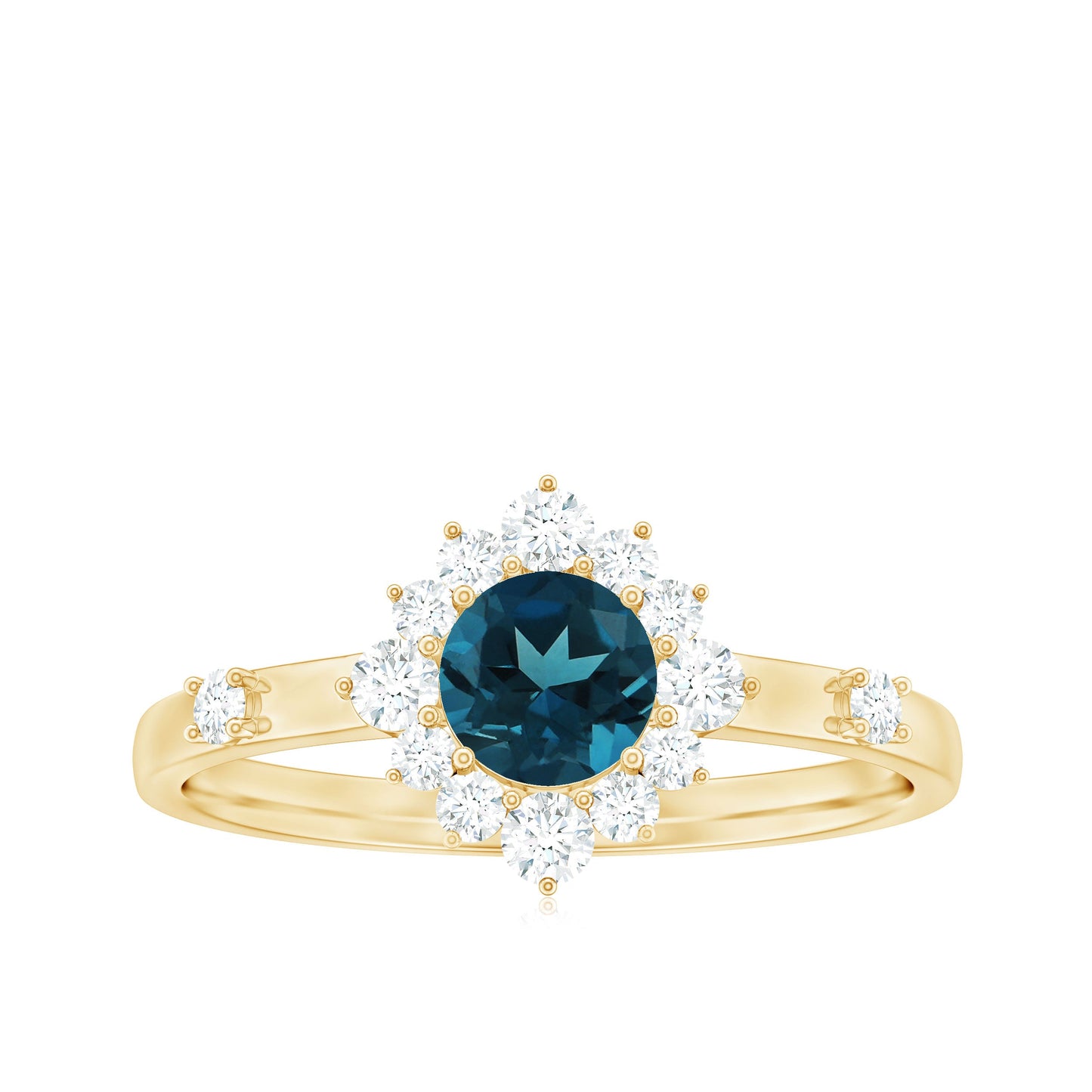 Round London Blue Topaz Promise Ring with Diamond Halo