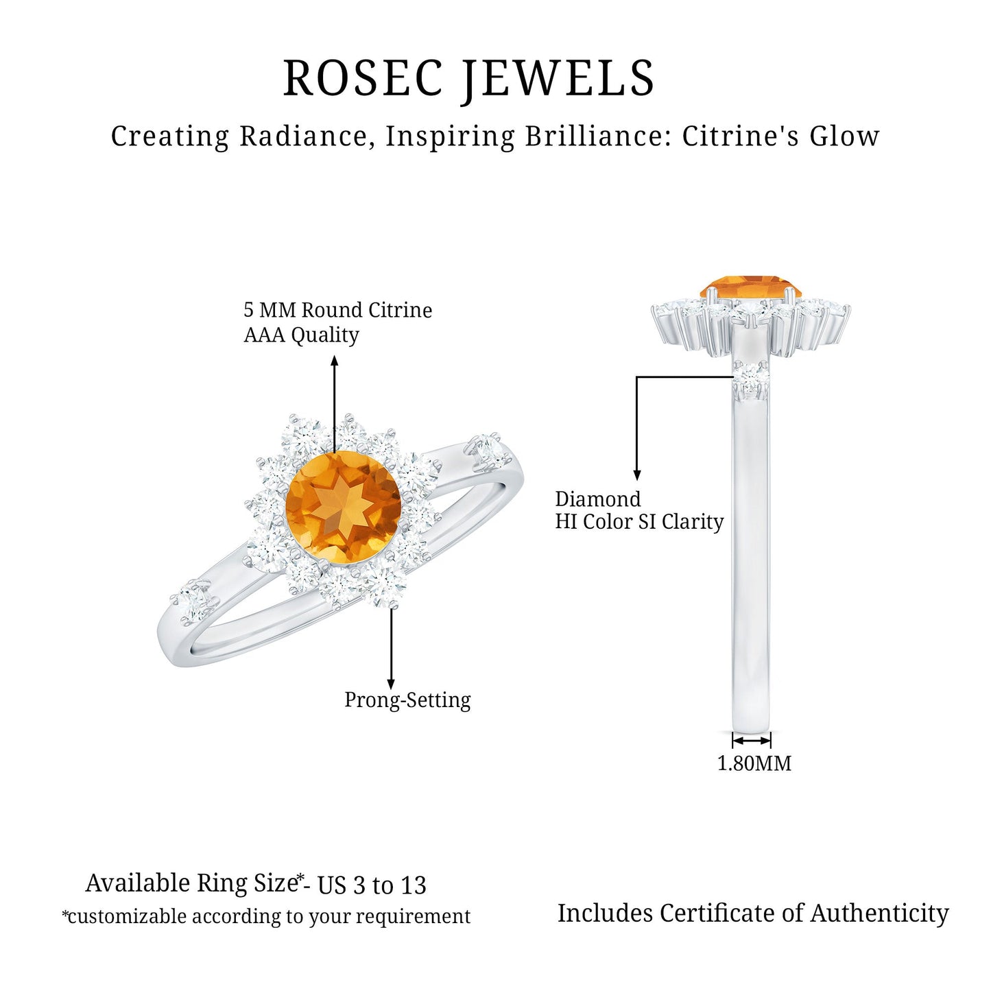 Classic Citrine Engagement Ring with Diamond Halo