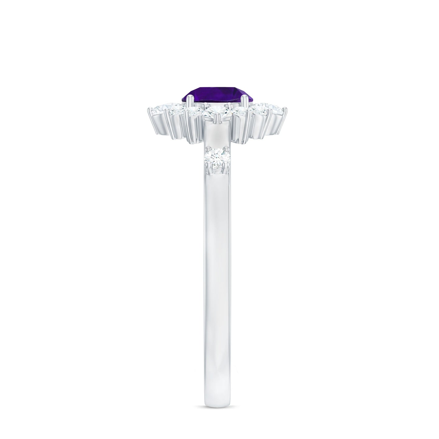 Round Amethyst and Diamond Classic Halo Ring
