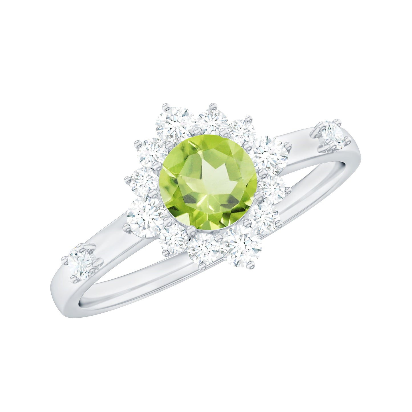 Real Half Carat Peridot Engagement Ring with Diamond Halo