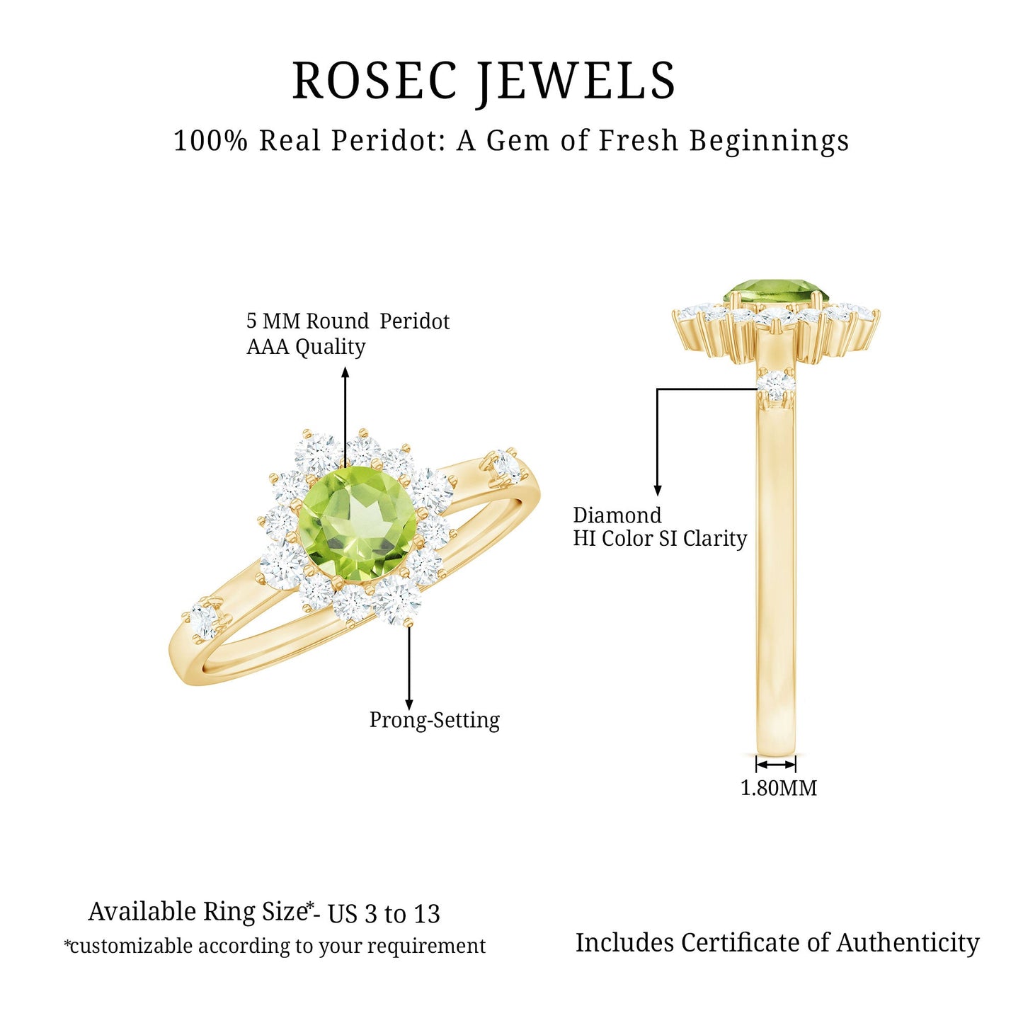 Real Half Carat Peridot Engagement Ring with Diamond Halo