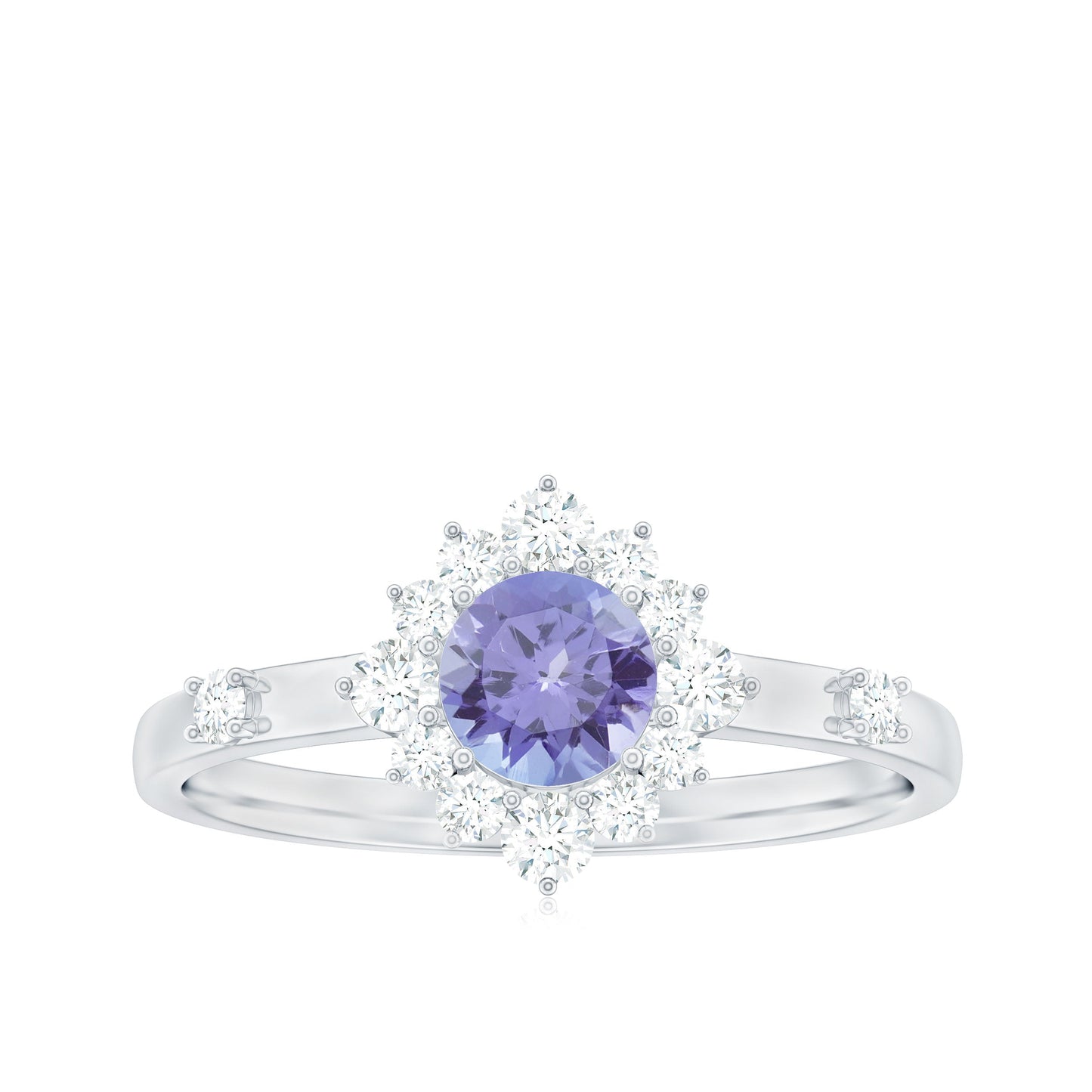 Minimal Tanzanite Engagement Ring with Diamond Halo