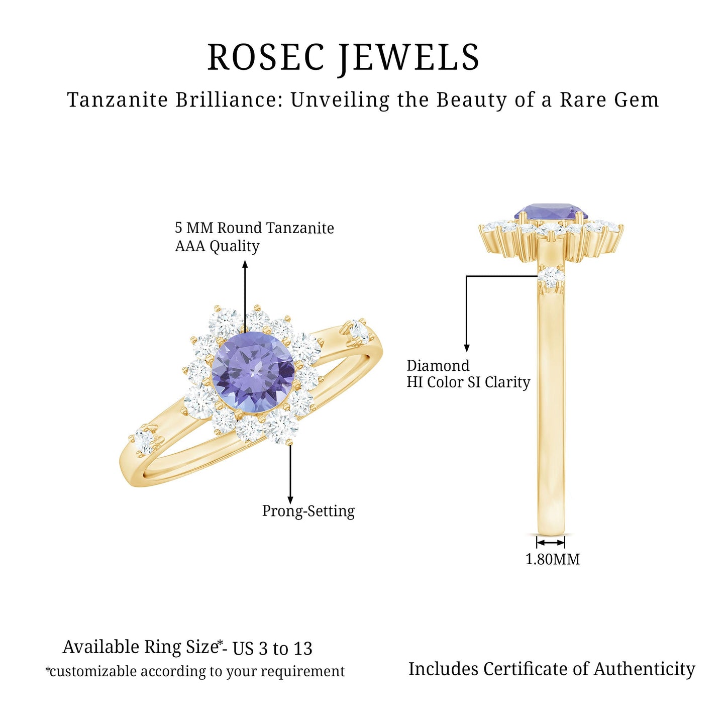 Minimal Tanzanite Engagement Ring with Diamond Halo