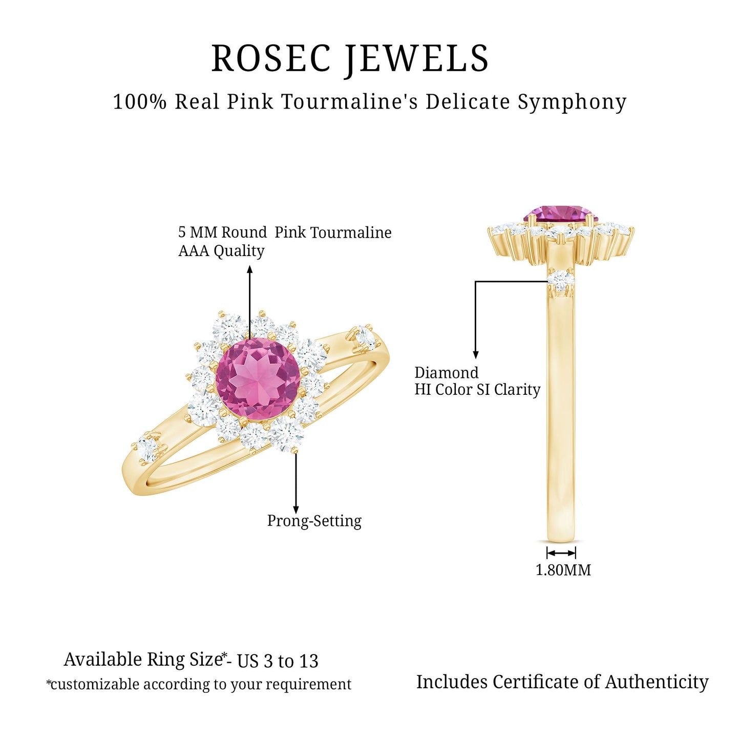 Round Pink Tourmaline Classic Halo Engagement Ring with Diamond