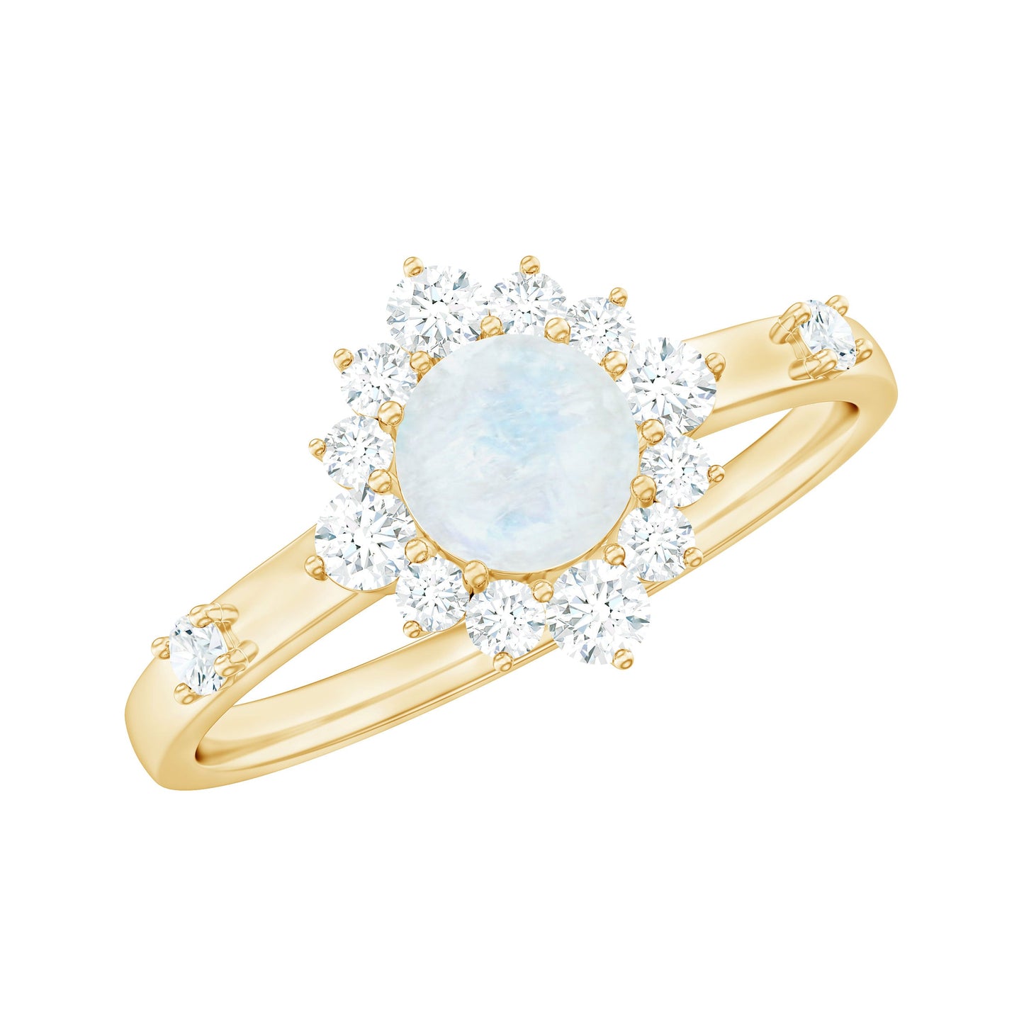 0.3 Carat Round Moonstone and Diamond Halo Engagement Ring