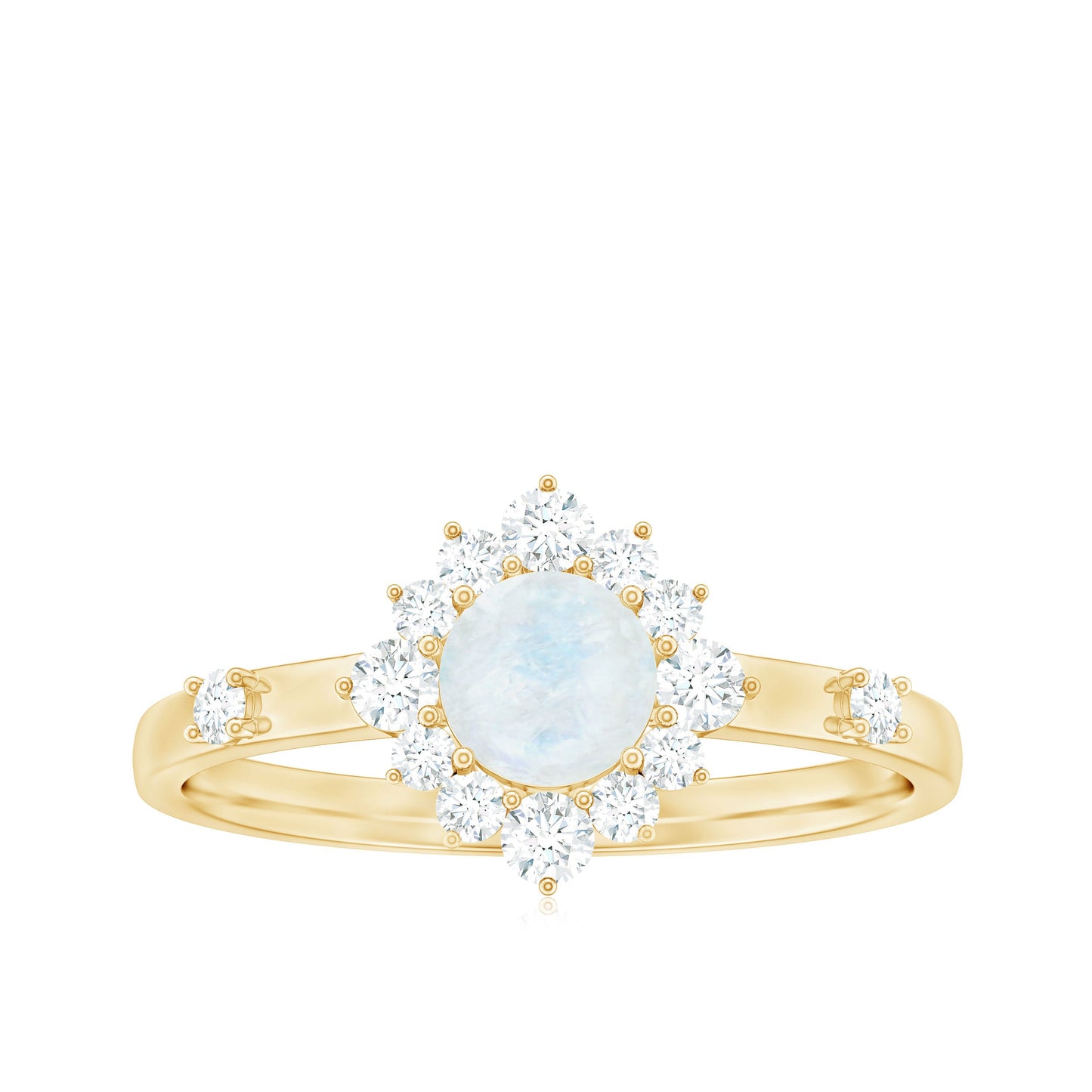 0.3 Carat Round Moonstone and Diamond Halo Engagement Ring