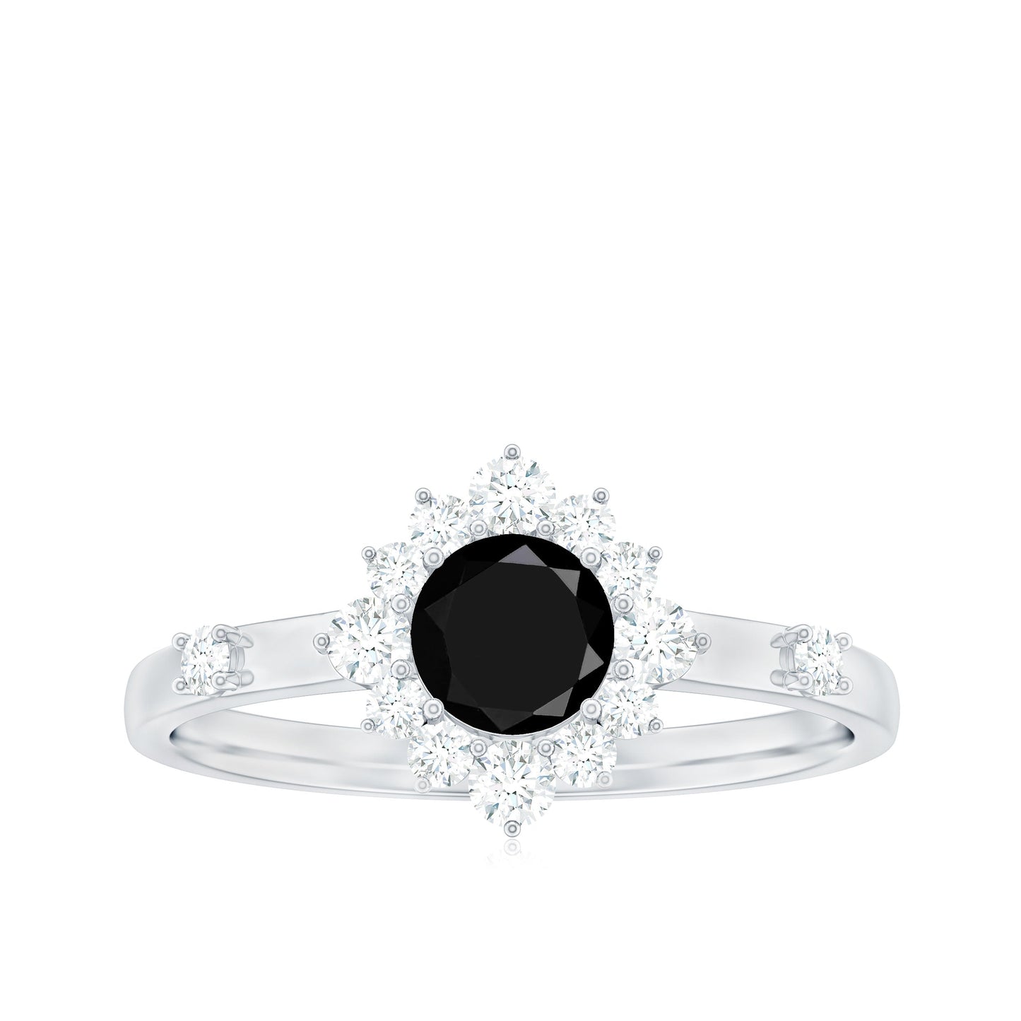 Natural Black Spinel Promise Ring with Diamond Halo