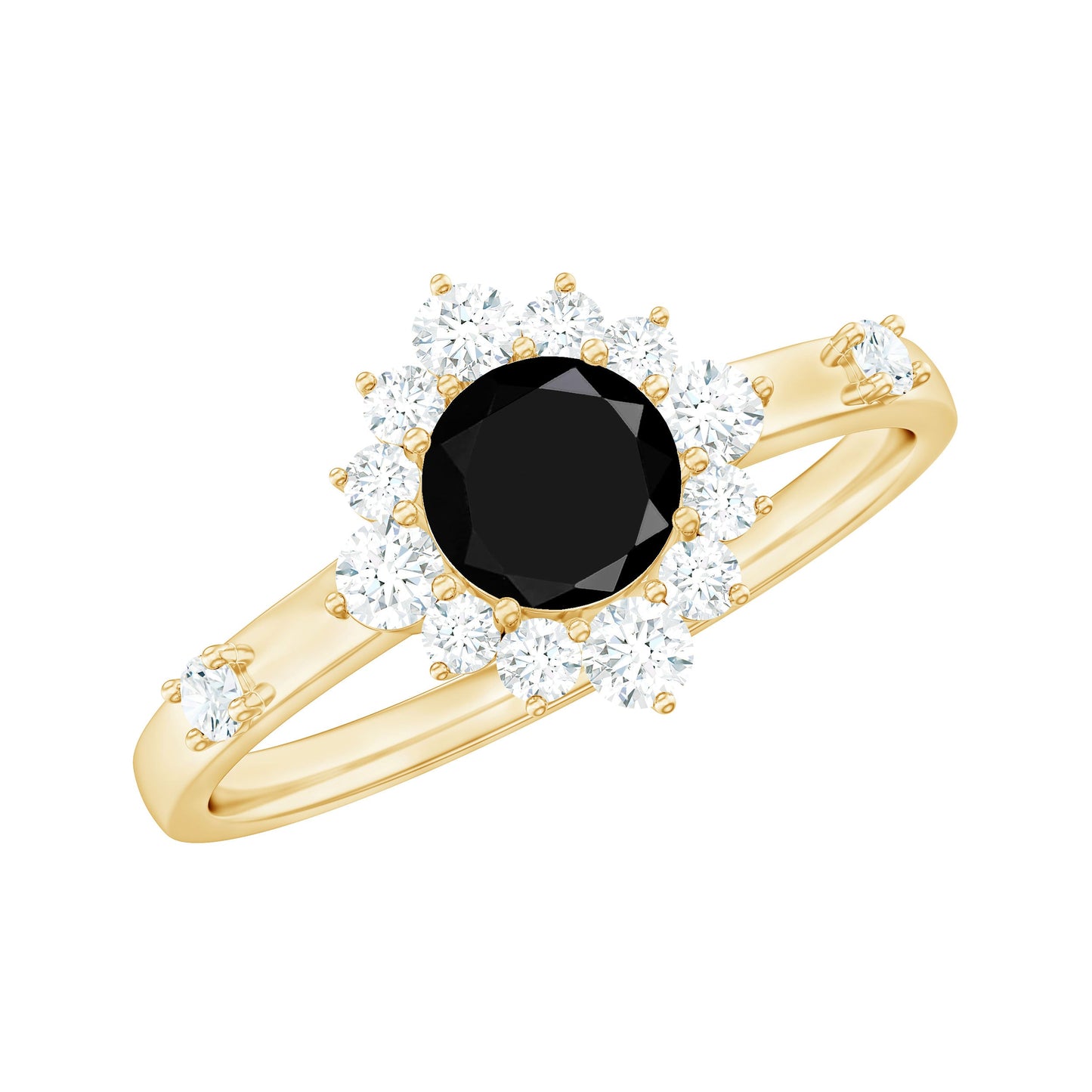 Natural Black Spinel Promise Ring with Diamond Halo