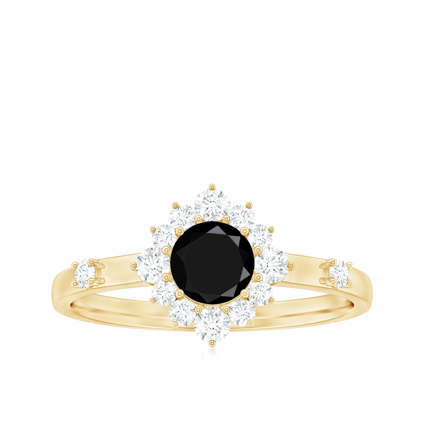 Natural Black Spinel Promise Ring with Diamond Halo