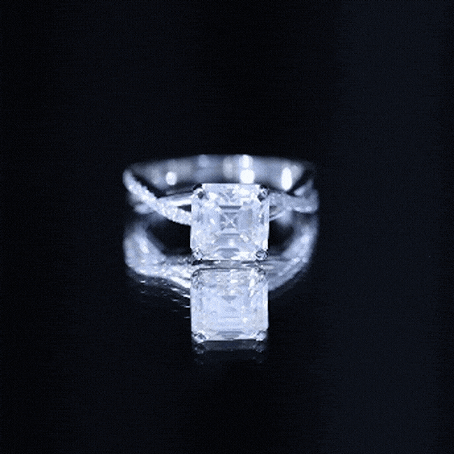 Certified Moissanite Asscher Cut Engagement Ring with Twisted Shank