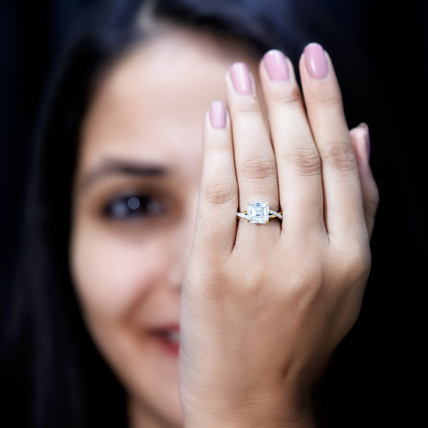 Certified Moissanite Asscher Cut Engagement Ring with Twisted Shank